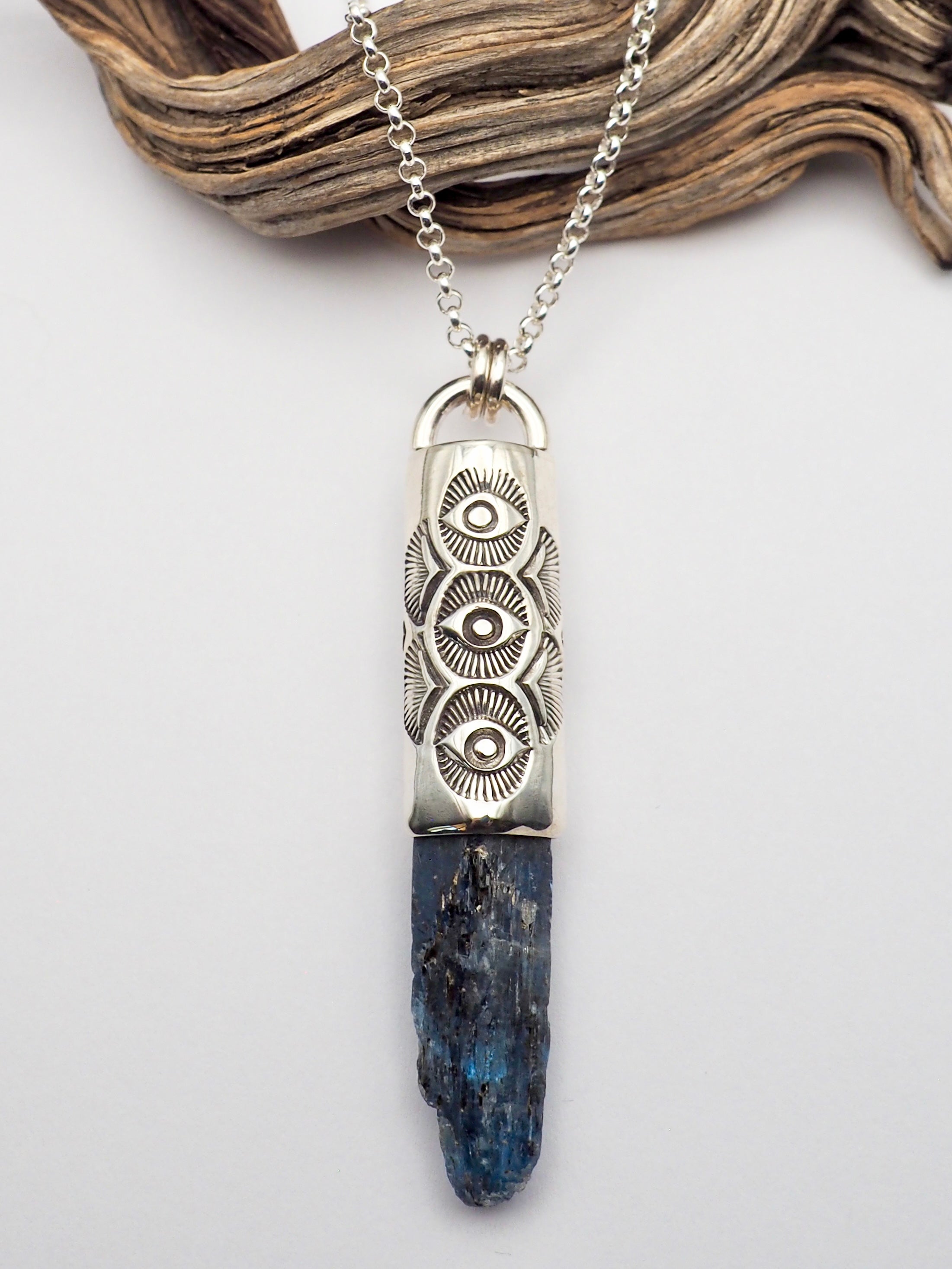 Blue Kyanite Triple Eye Talisman Necklace