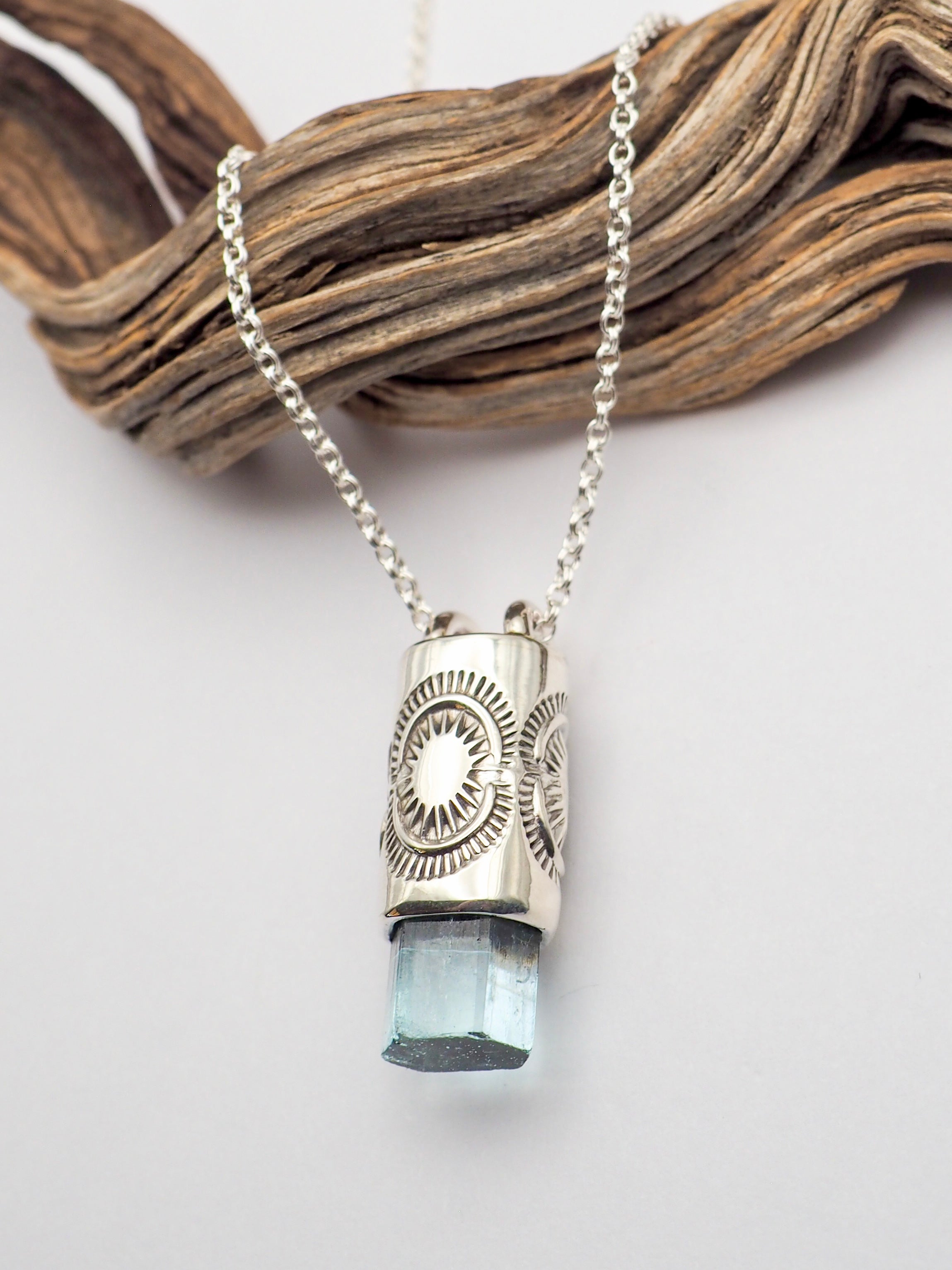Gem Vanadium Beryl Sunburst Talisman Necklace