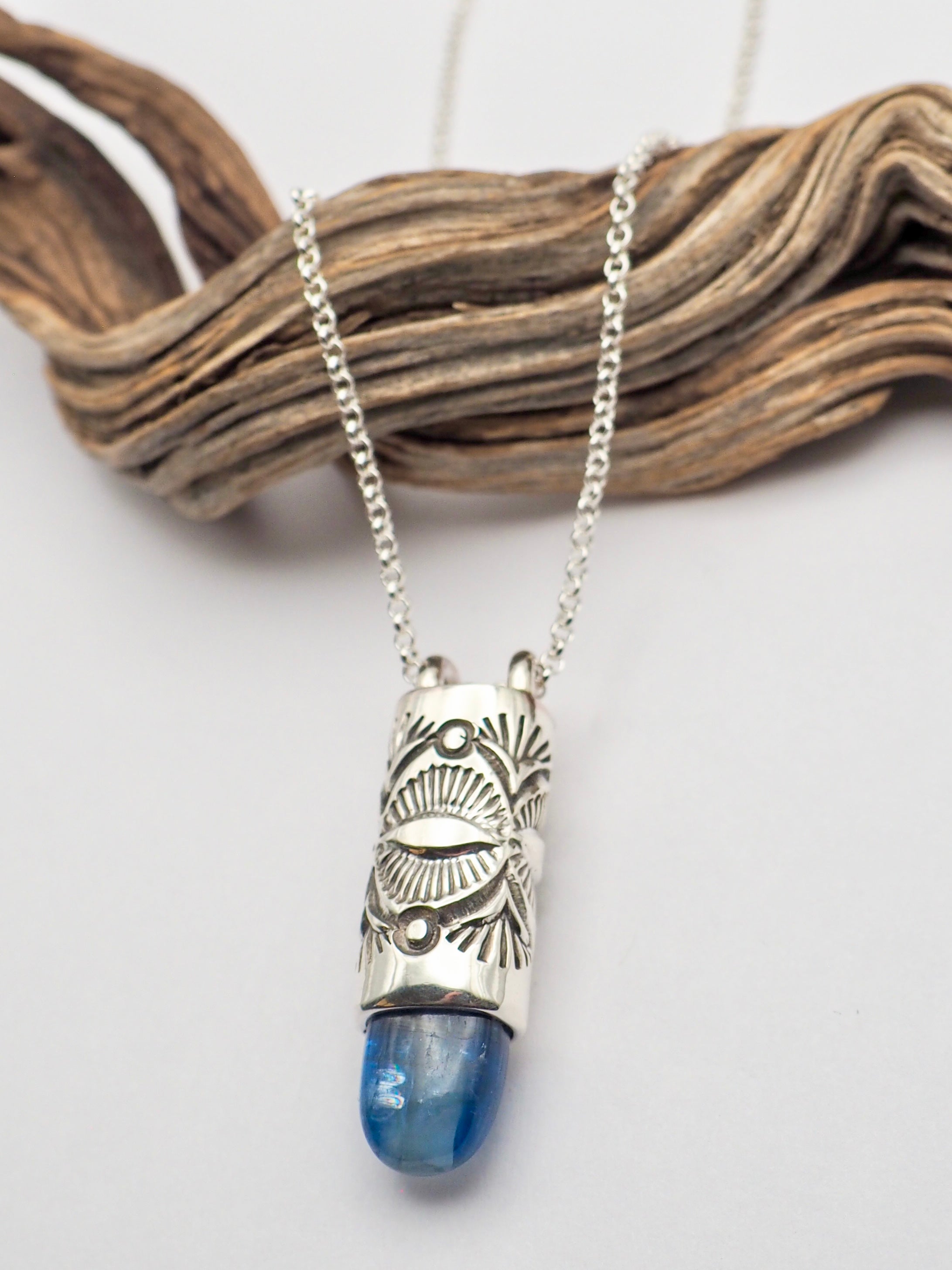 Polished Blue Kyanite Eye/Desert Talisman Necklace