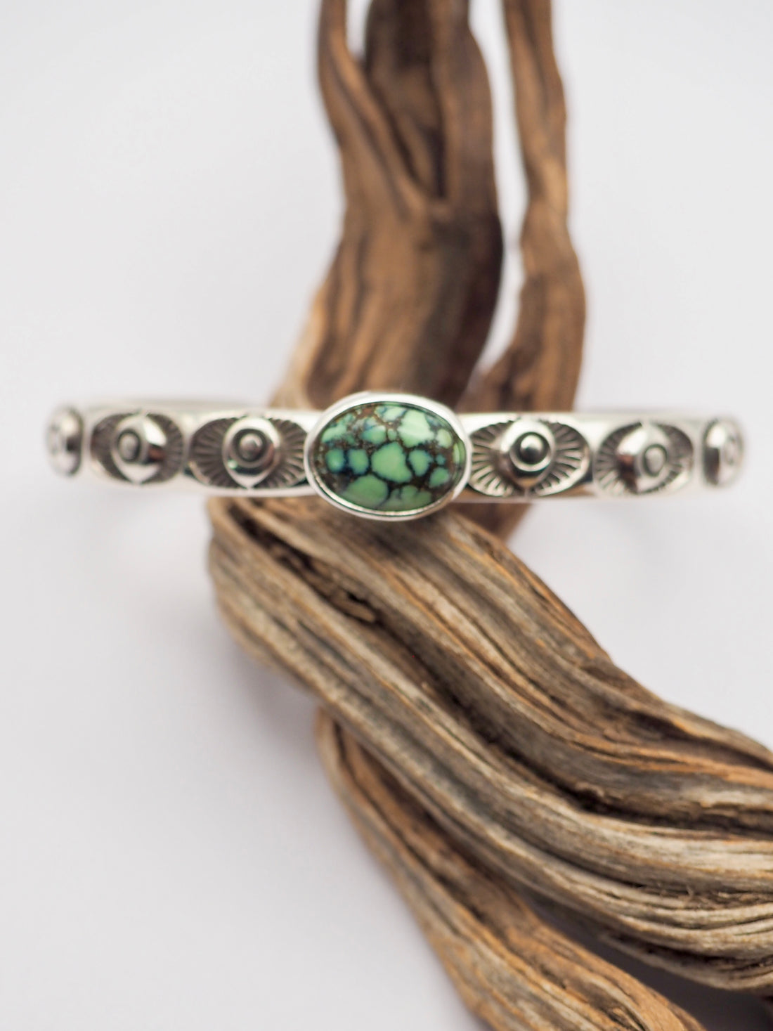 New Lander Variscite Eyes Sterling Silver Cuff XS