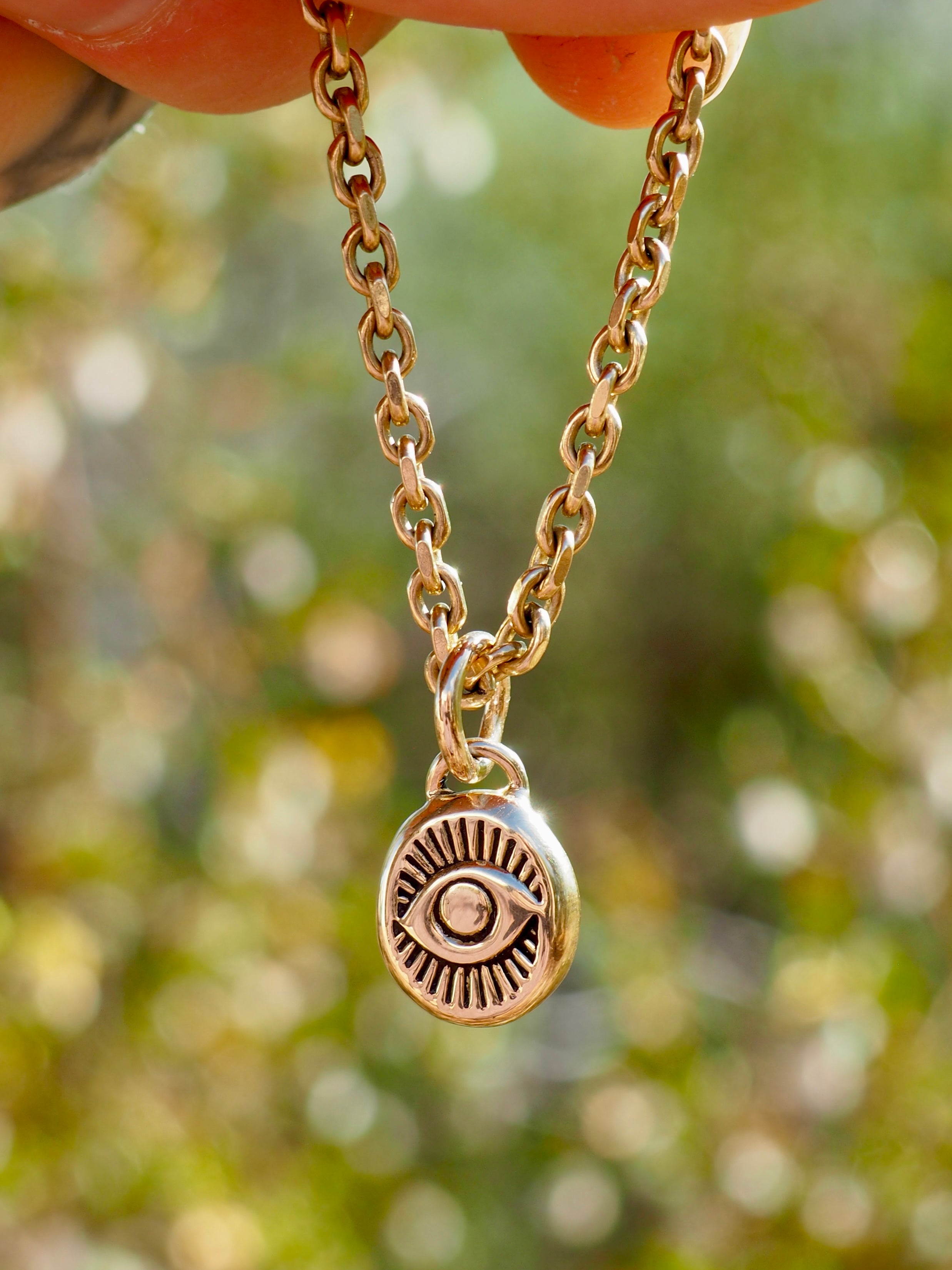 Hand Stamped Eye 14k Gold Pendant