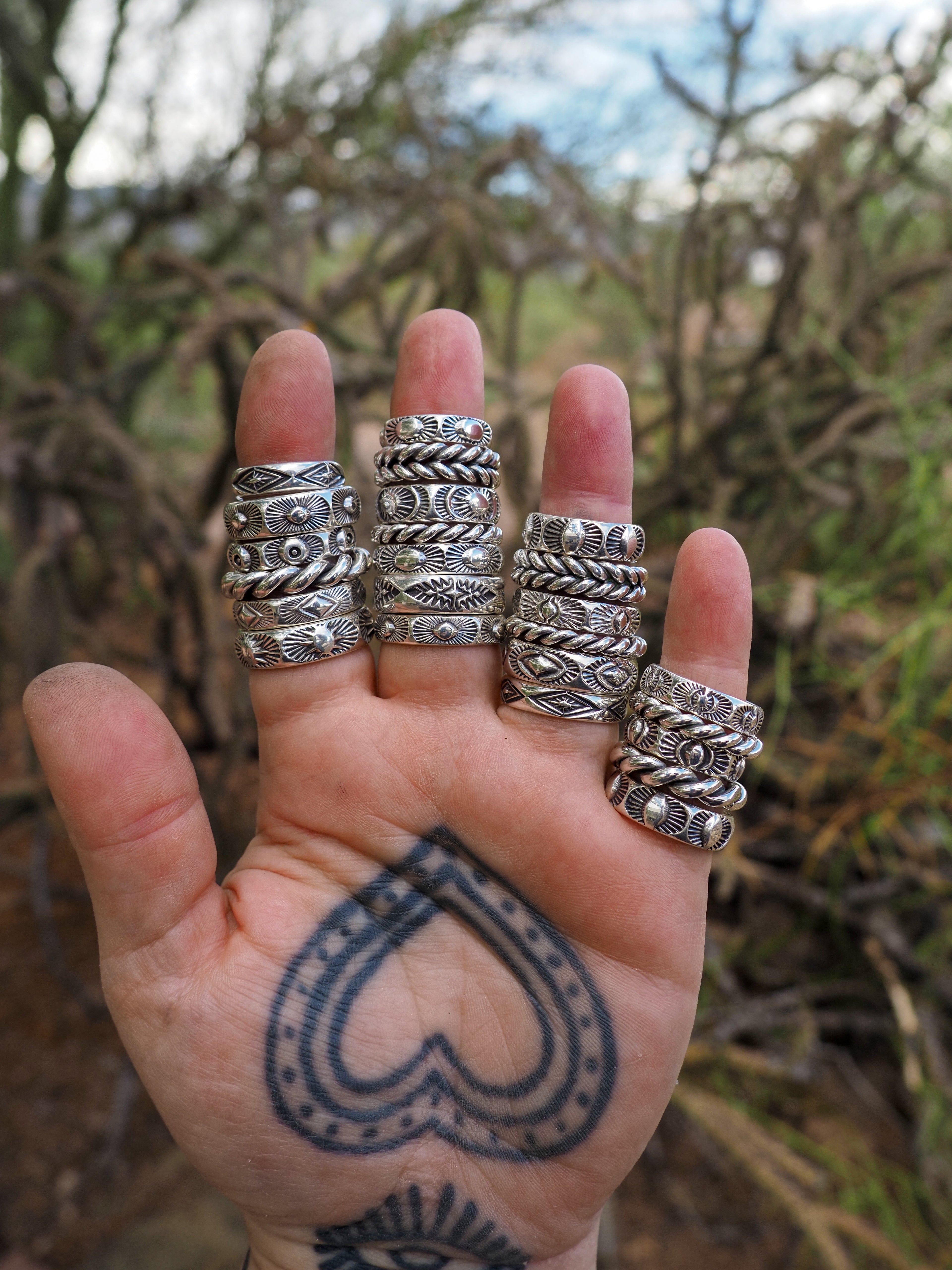 Sterling Silver Half Round and Twist Stacker Rings