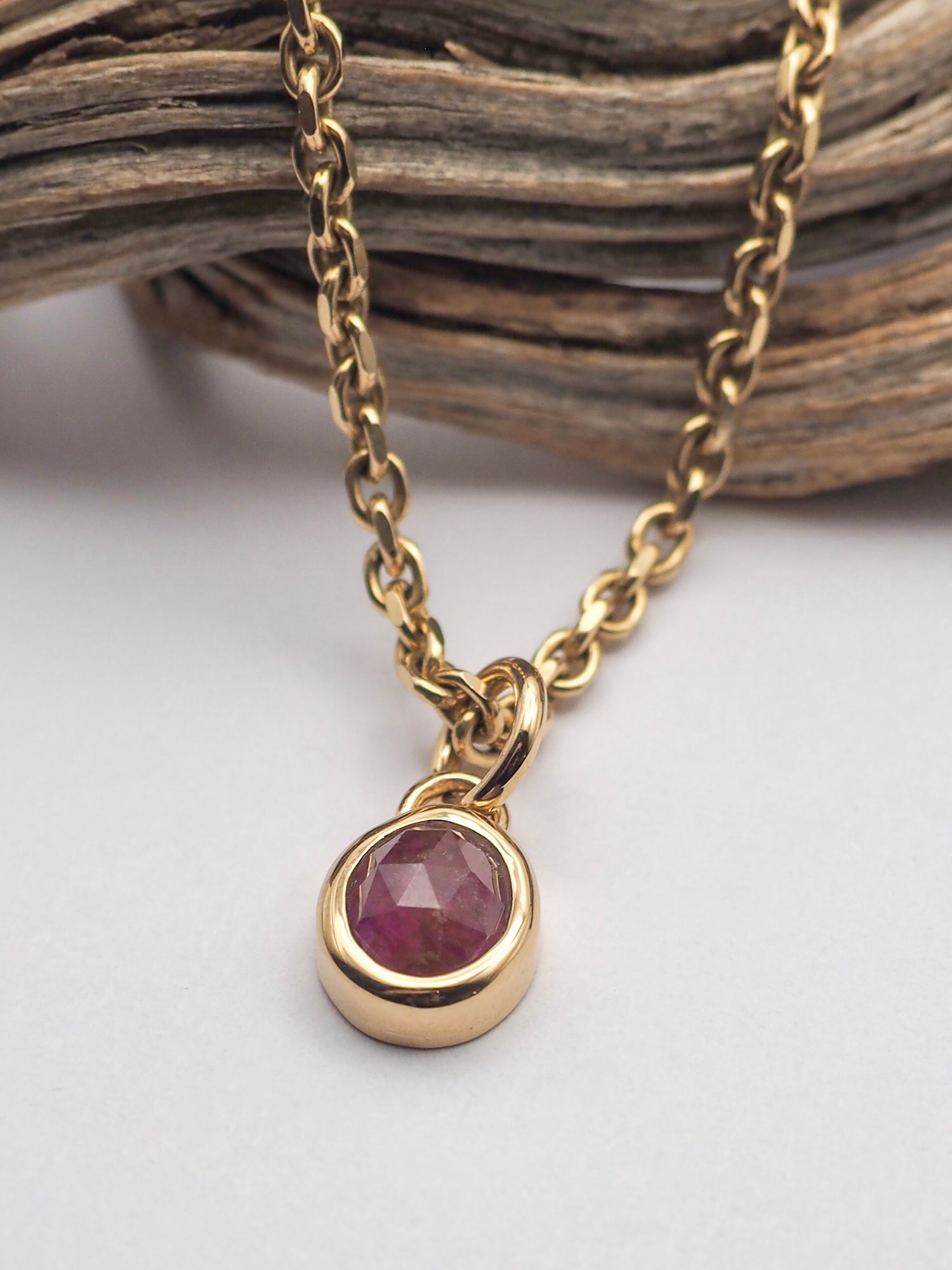 Pink Sapphire 14K Gold Bezel Set Pendant
