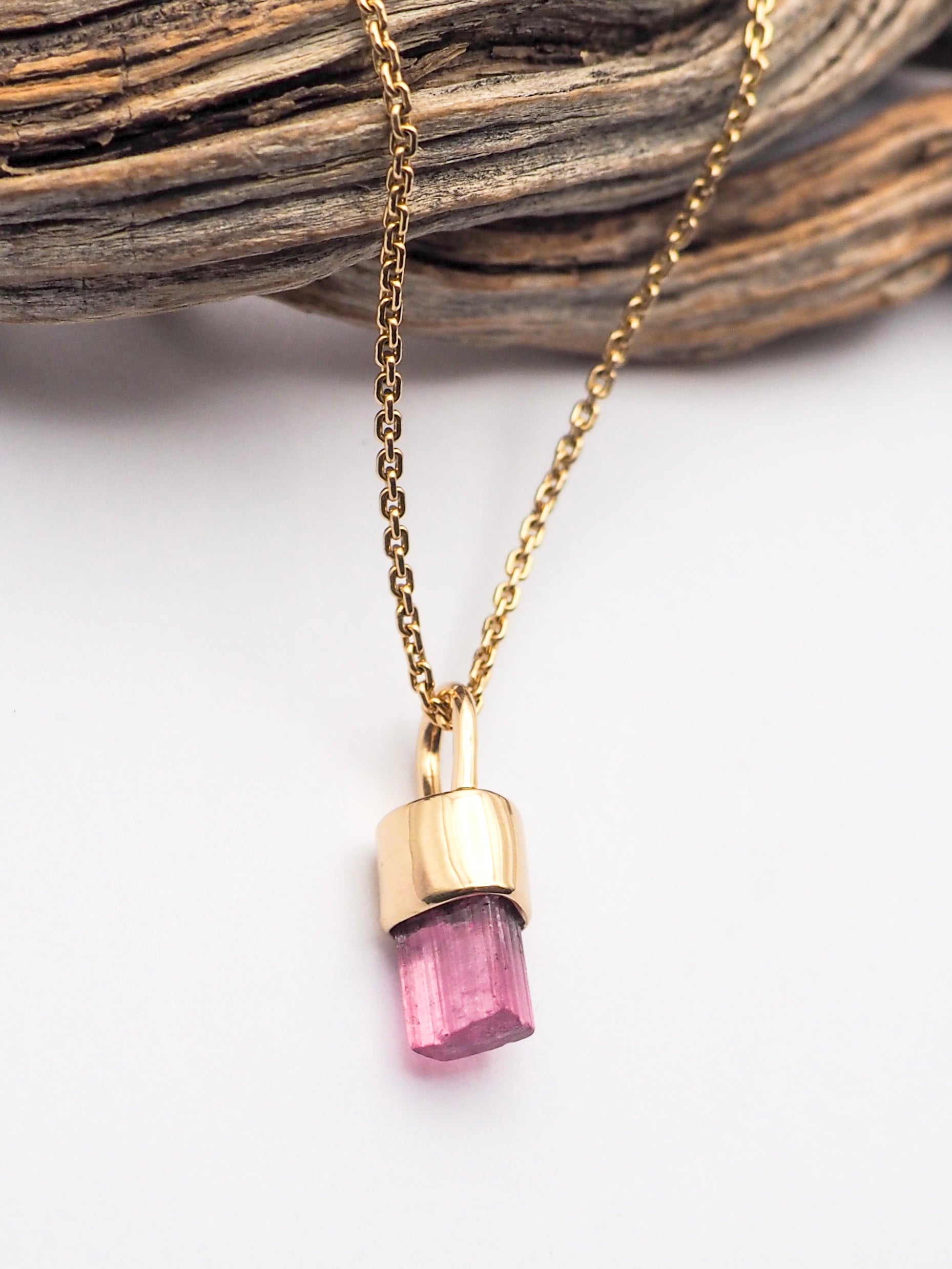 Pink Tourmaline 14K Gold Mini Talisman