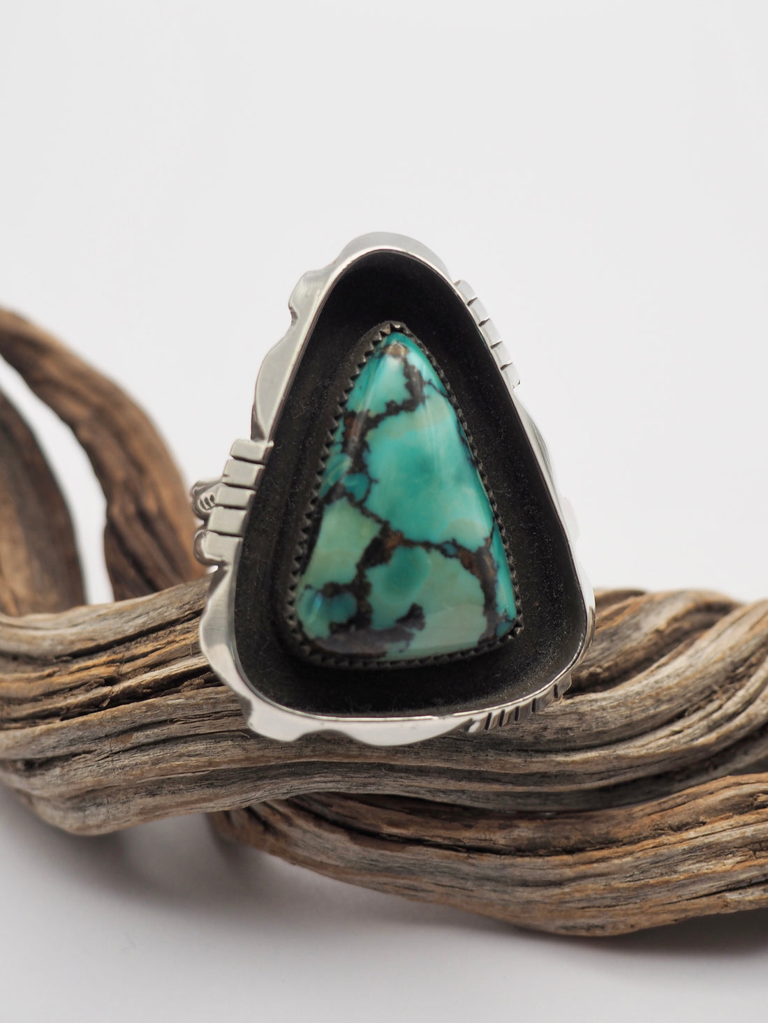 Soul Bunny Silver Shadowbox Saw Cut Turquoise Ring size 9