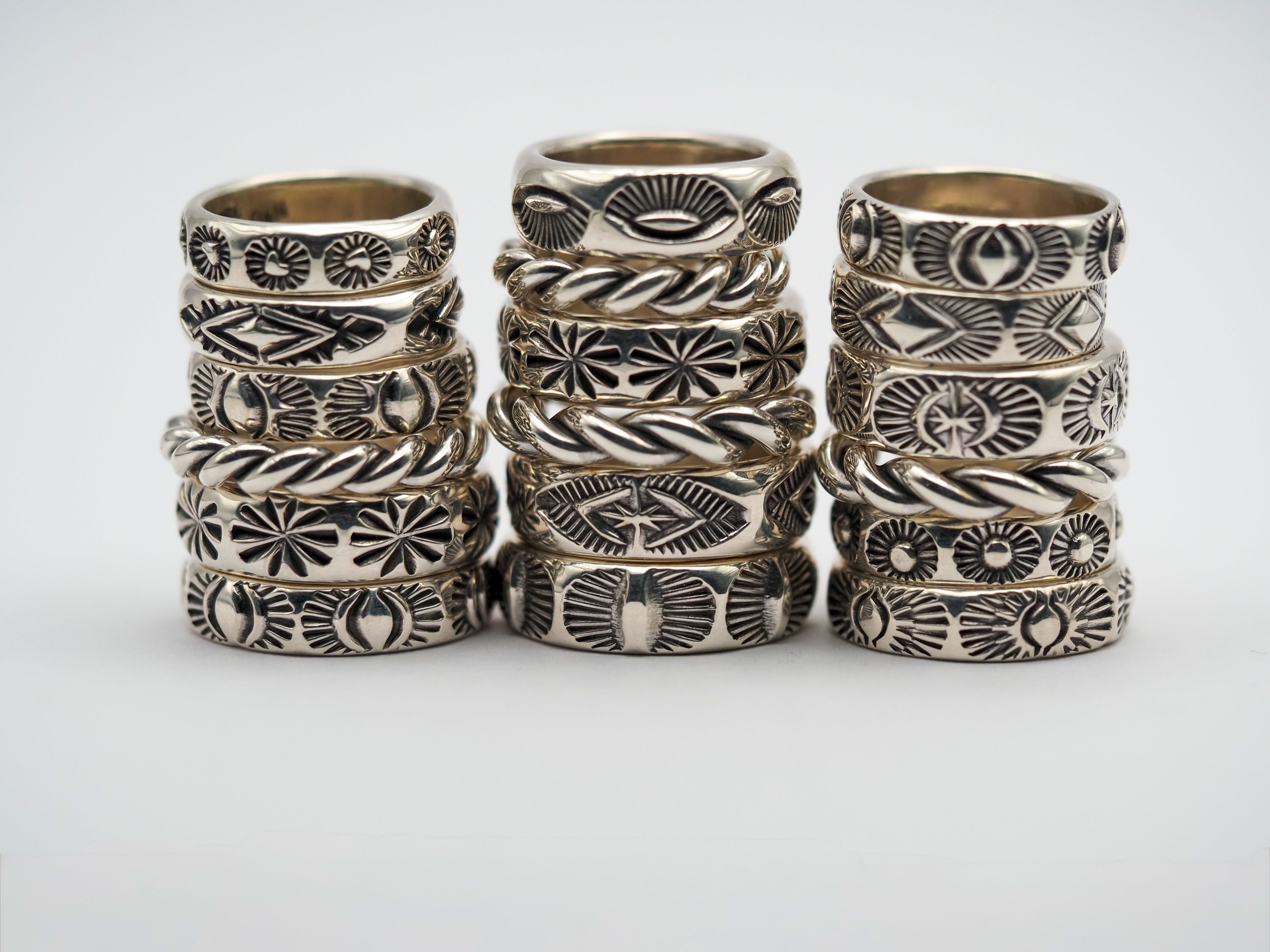 Sterling Silver Half Round and Twist Stacker Rings