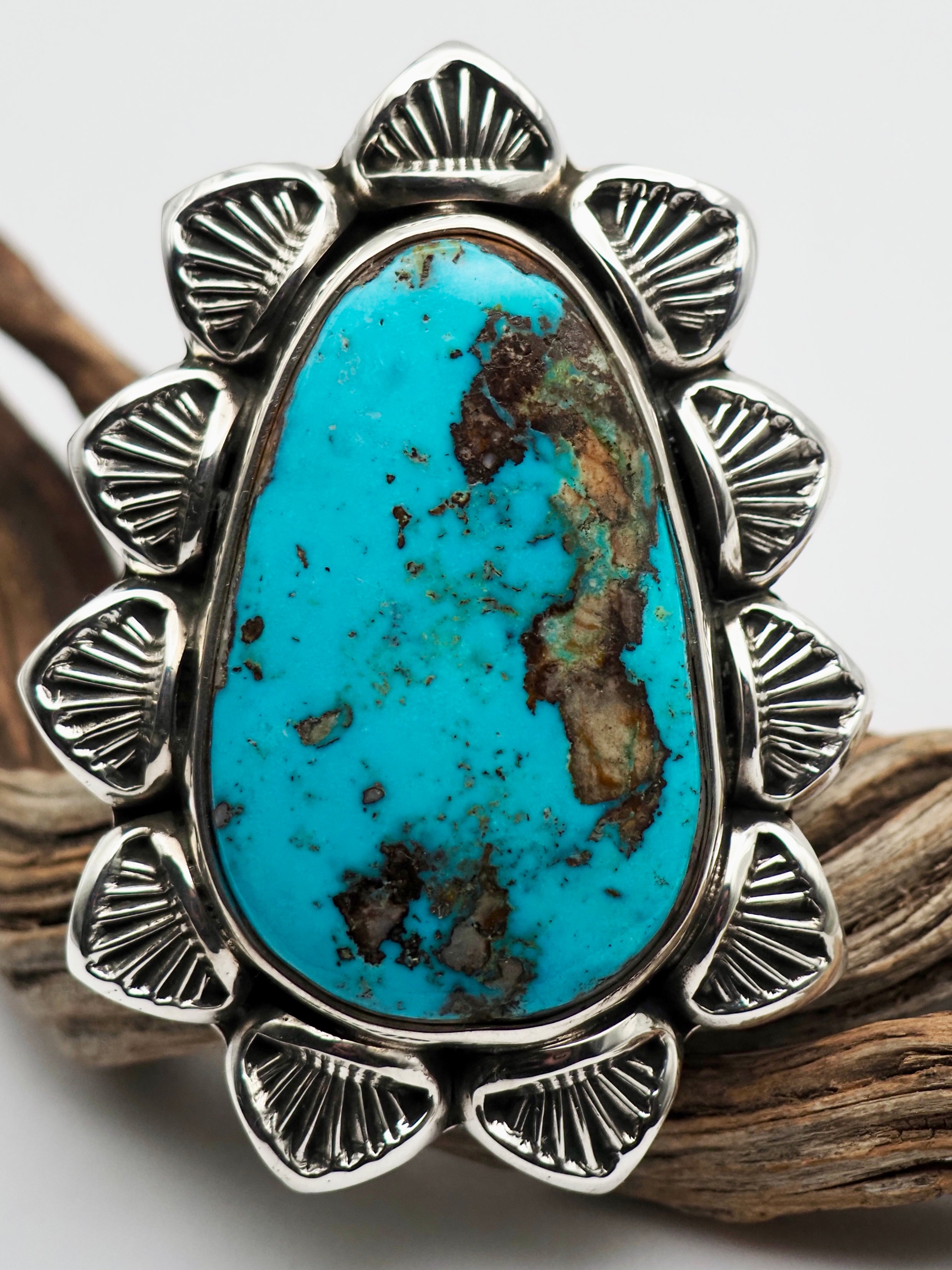 Easter Blue Turquoise Arroyo Hand Stamped Border Ring size 8