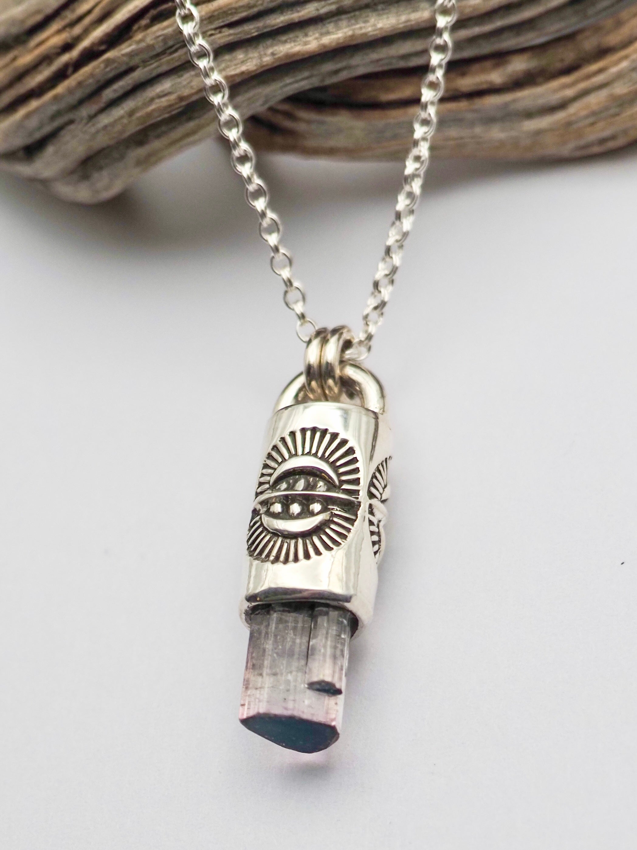 Blue Tipped Pink Tourmaline Portal II Talisman Necklace