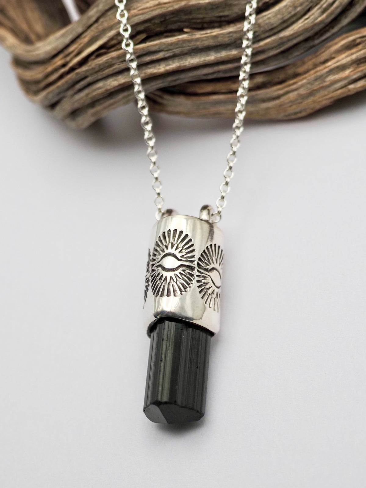Black Tourmaline Eye/Burst Talisman Necklace