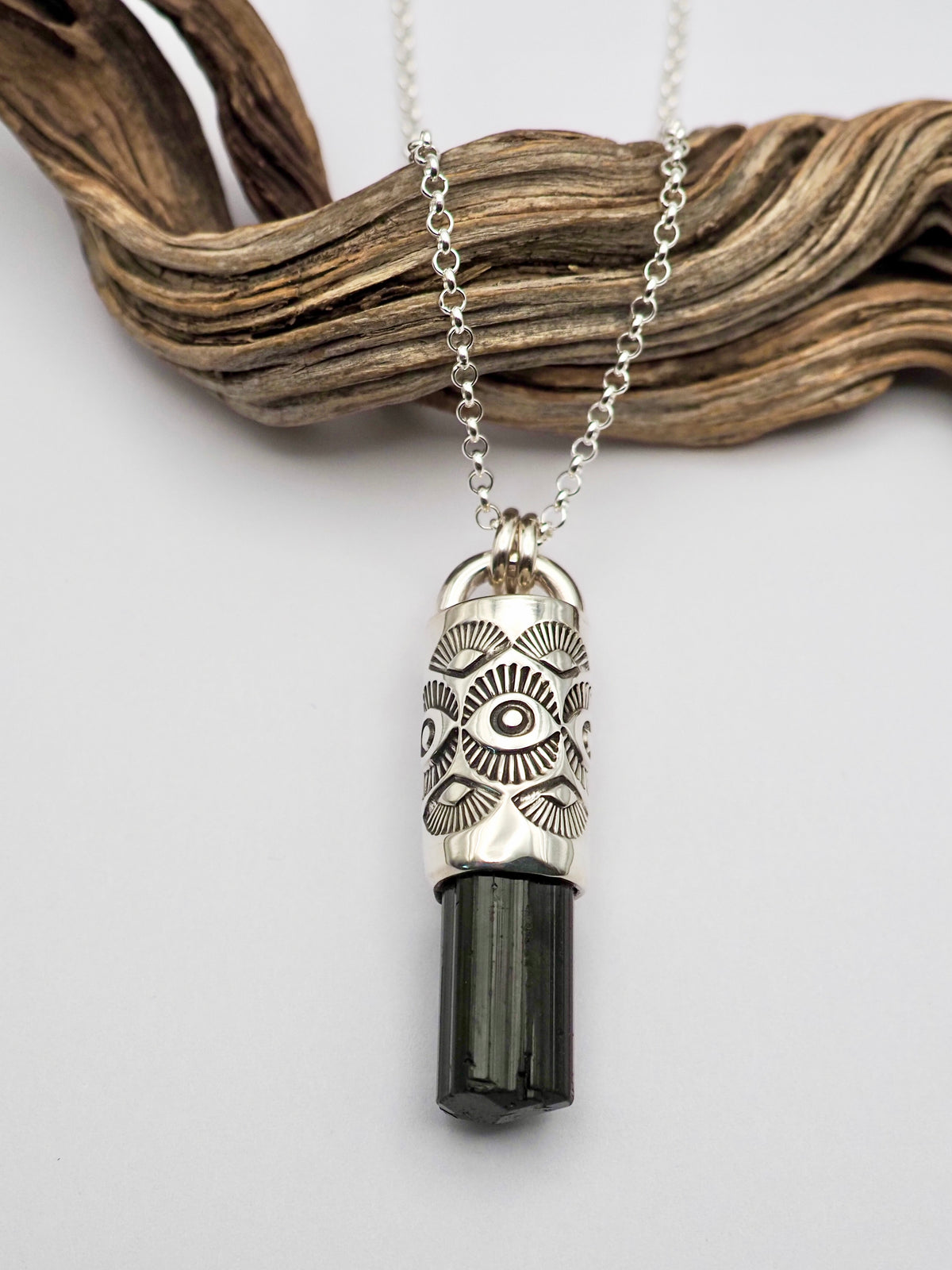 Black Tourmaline Eye/Fan Talisman Necklace