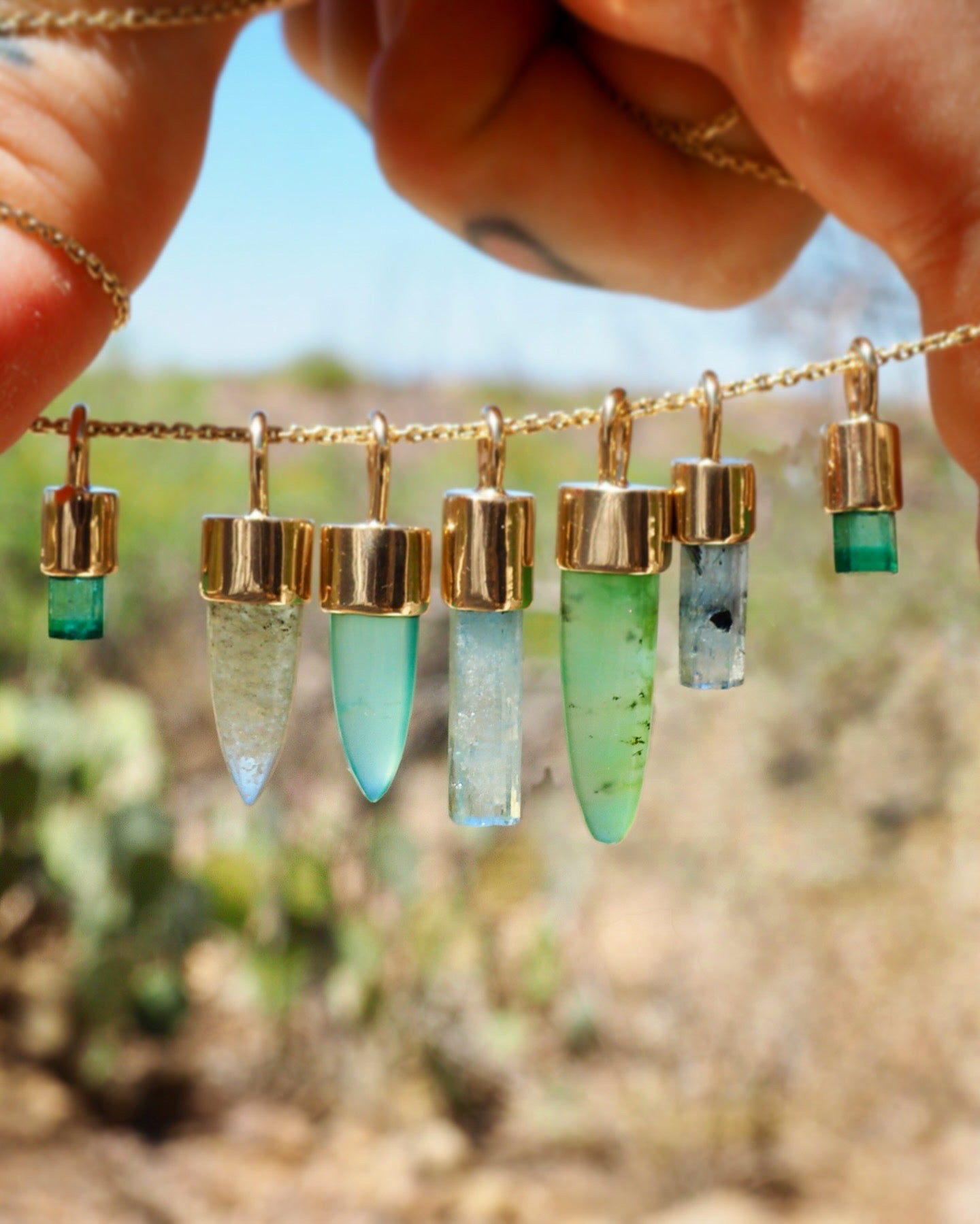 Aquamarine with Black Tourmaline 14K Gold Mini Talisman B