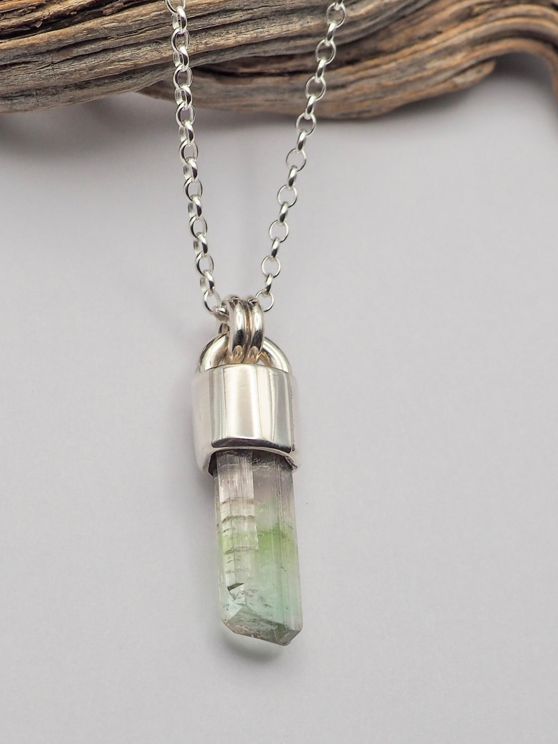 Pale Pink/Green Tourmaline Sterling Talisman Necklace