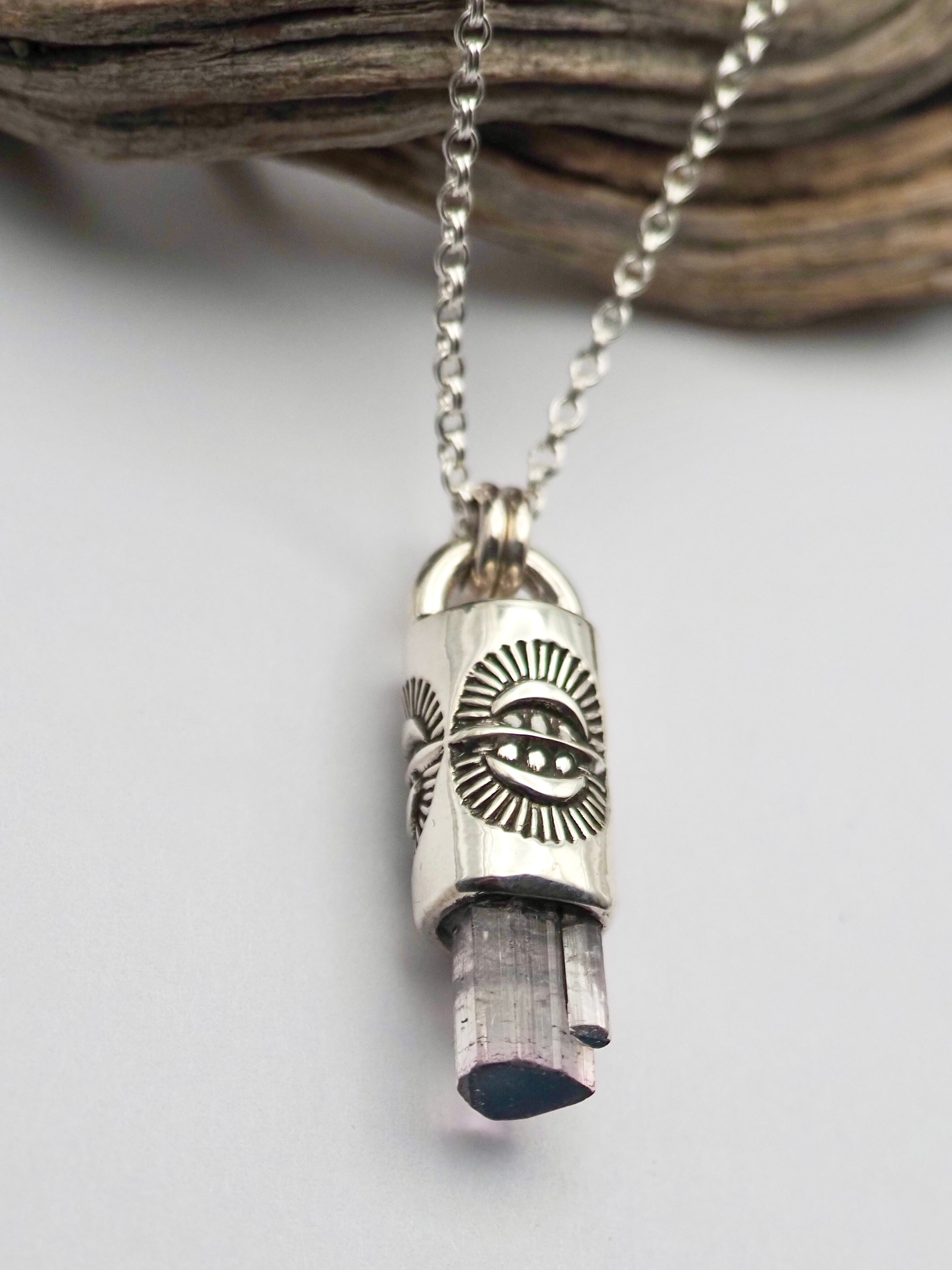 Blue Tipped Pink Tourmaline Portal II Talisman Necklace