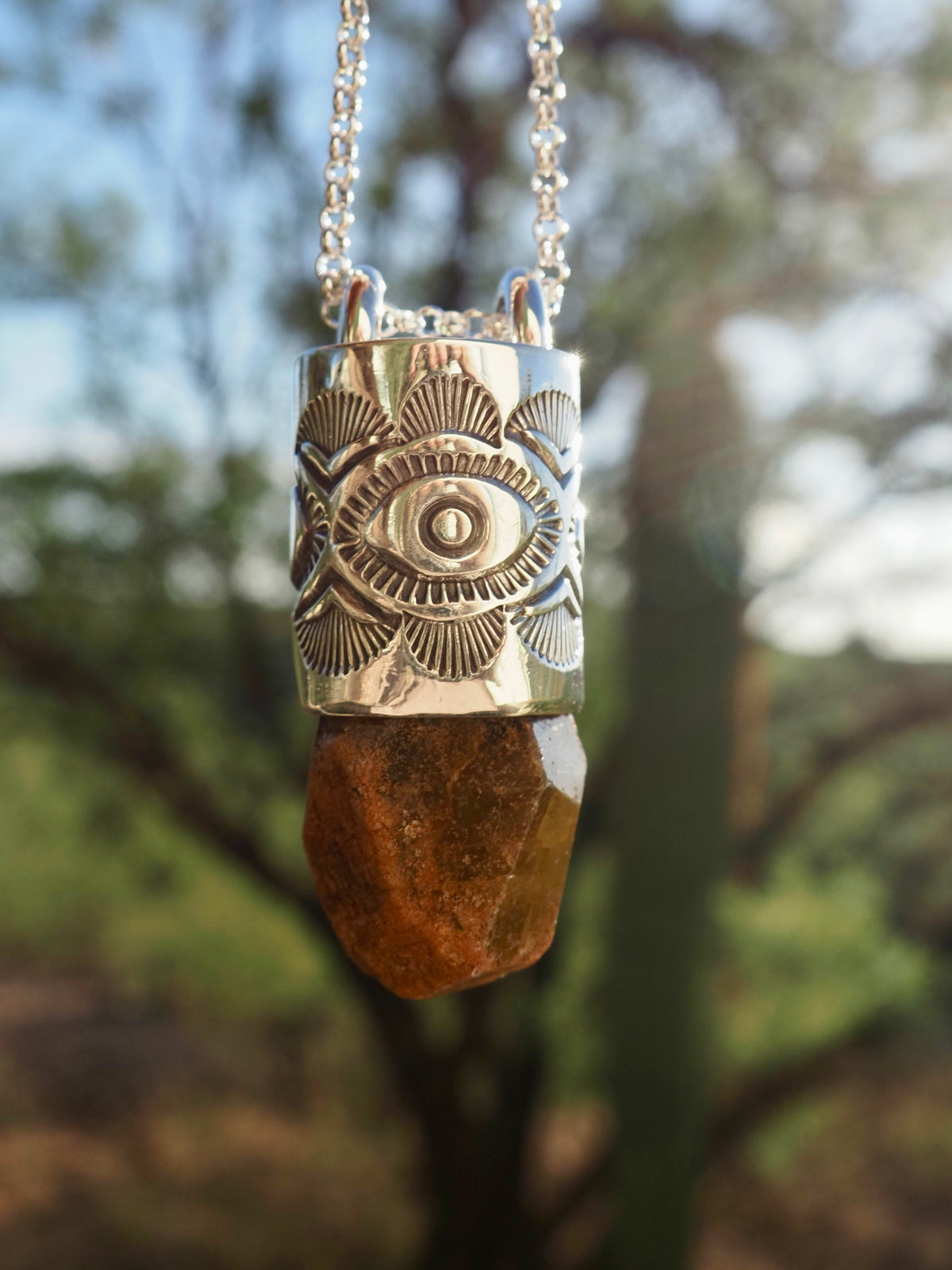 Mali Yellow Garnet Eye/Fan Talisman Necklace