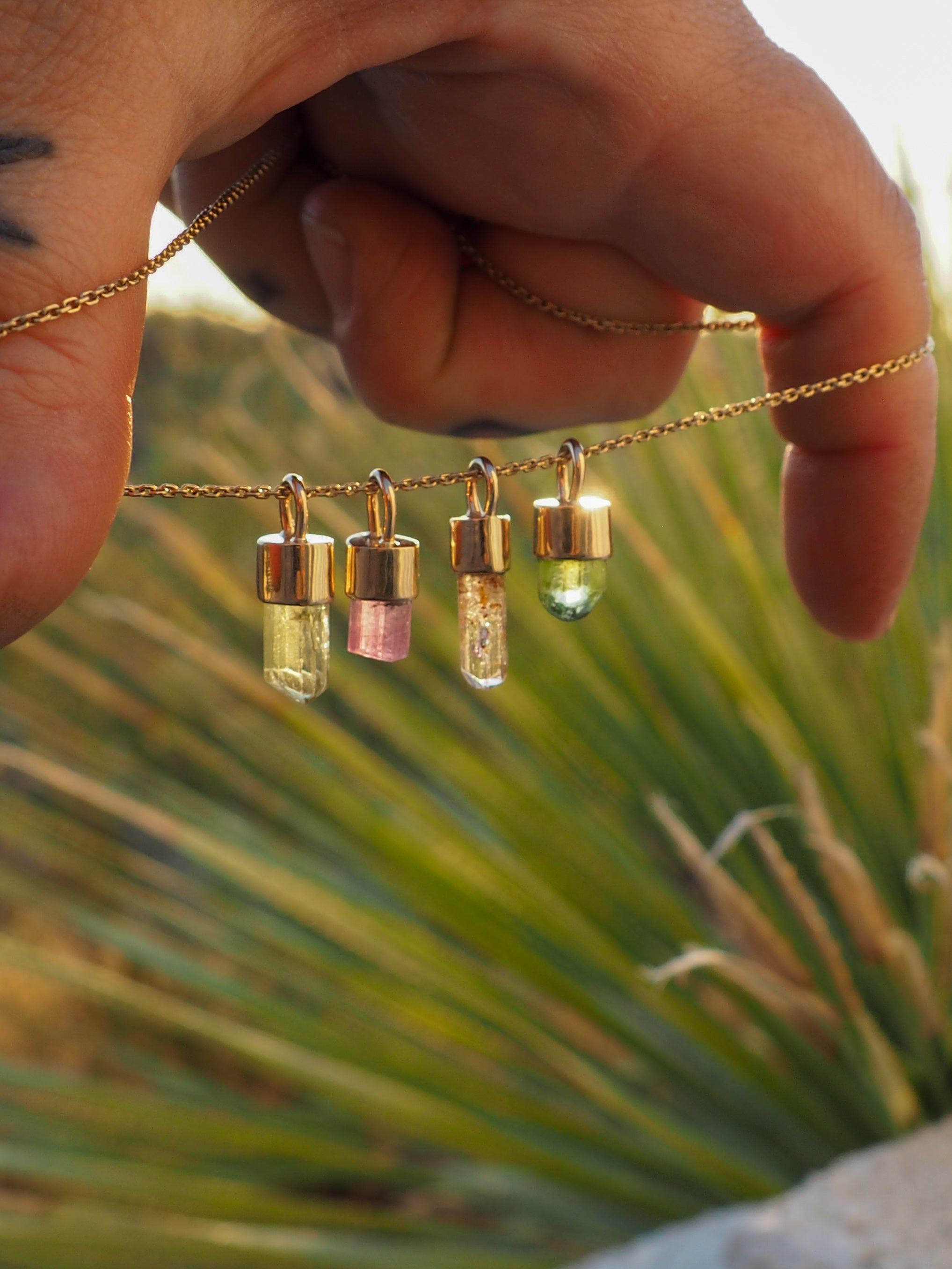 Pink Tourmaline 14K Gold Mini Talisman