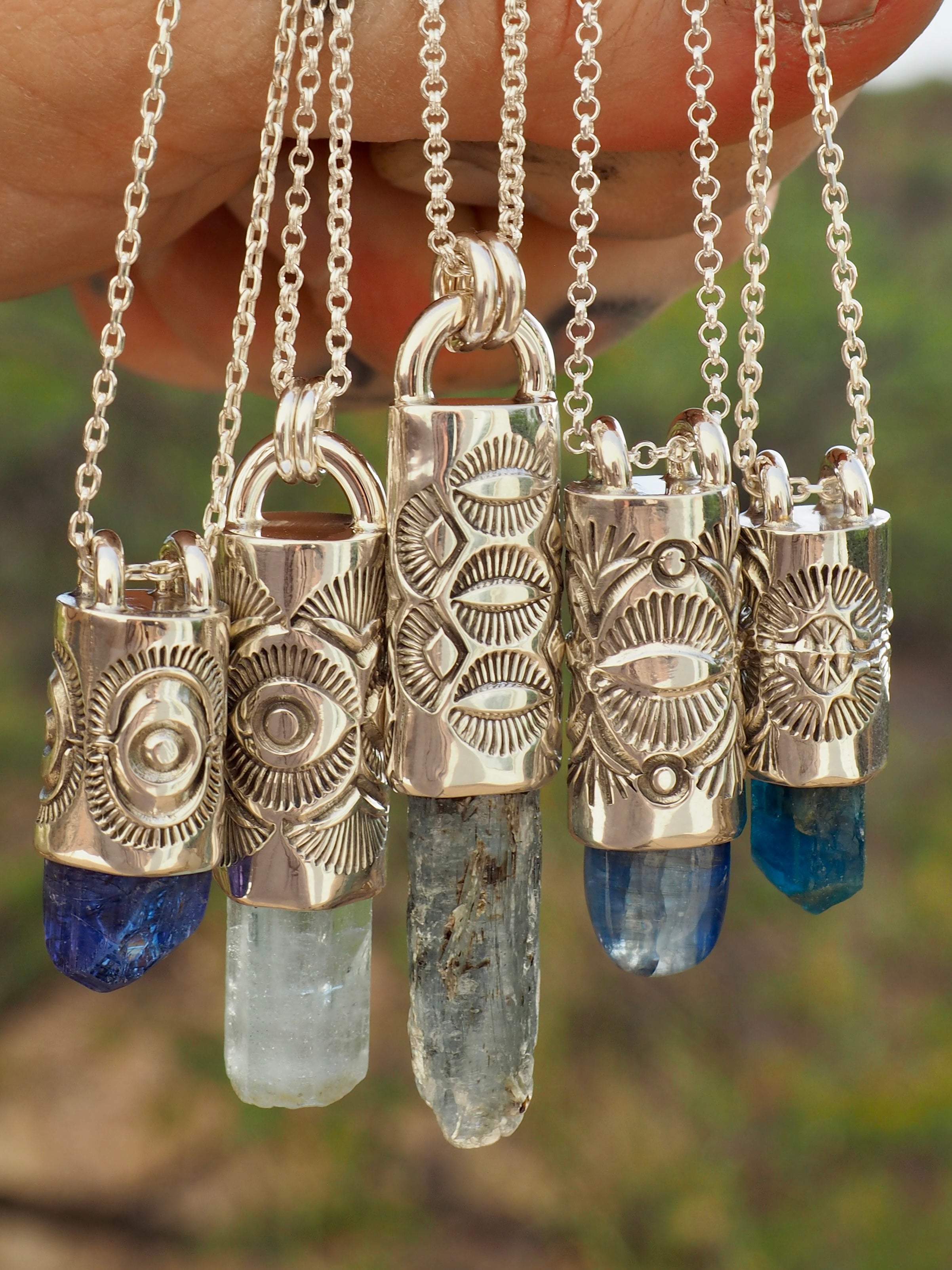 Aquamarine Eye/Fan Talisman Necklace