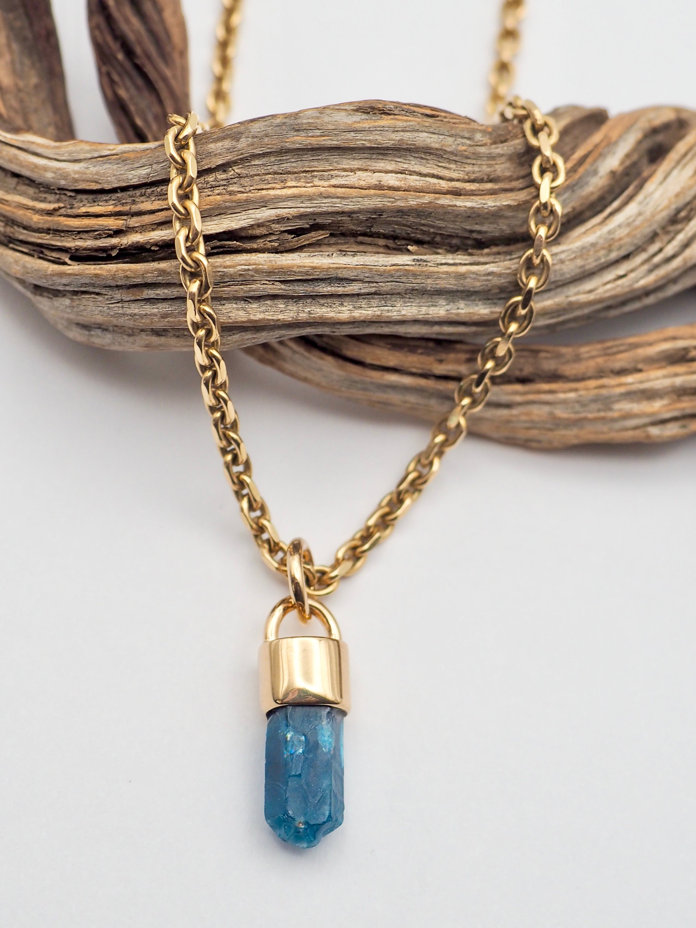 Blue Apaite 14k Gold Pendant