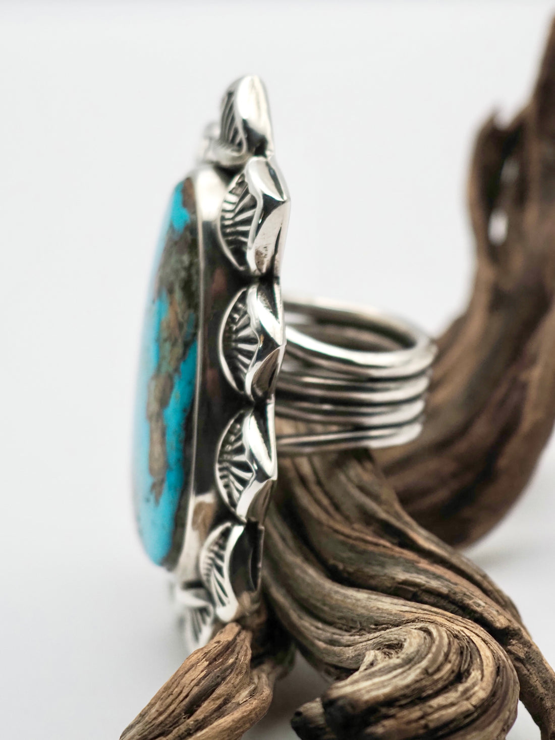 Easter Blue Turquoise Arroyo Hand Stamped Border Ring size 8