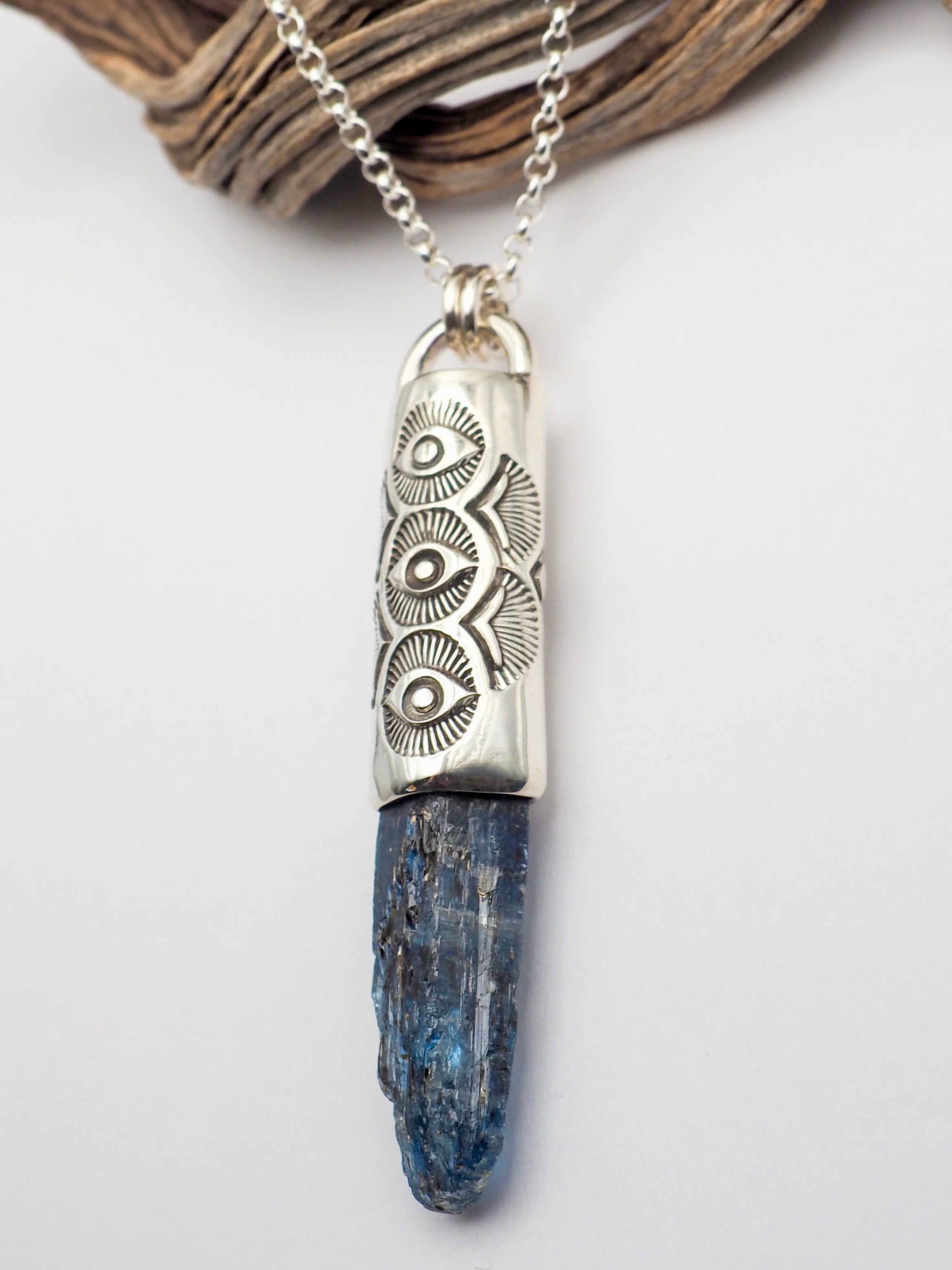 Blue Kyanite Triple Eye Talisman Necklace