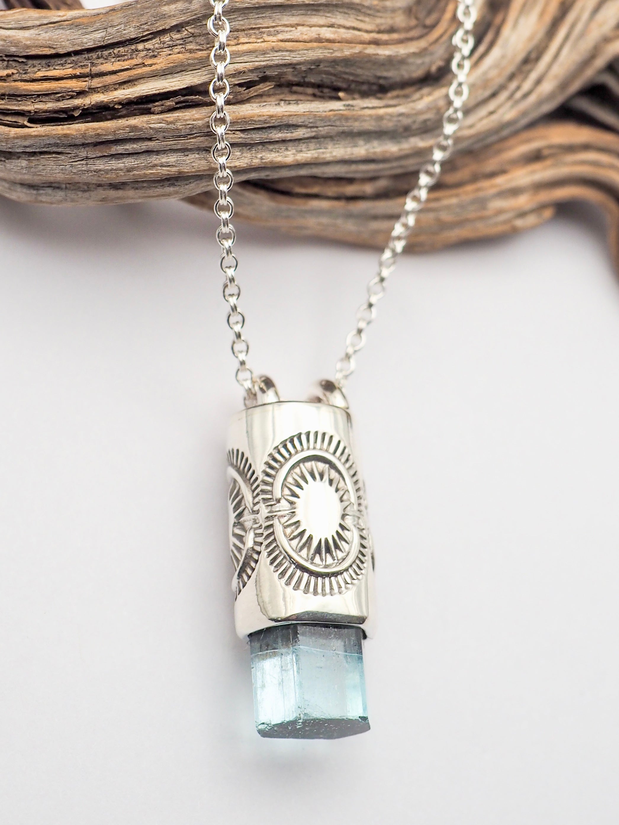 Gem Vanadium Beryl Sunburst Talisman Necklace