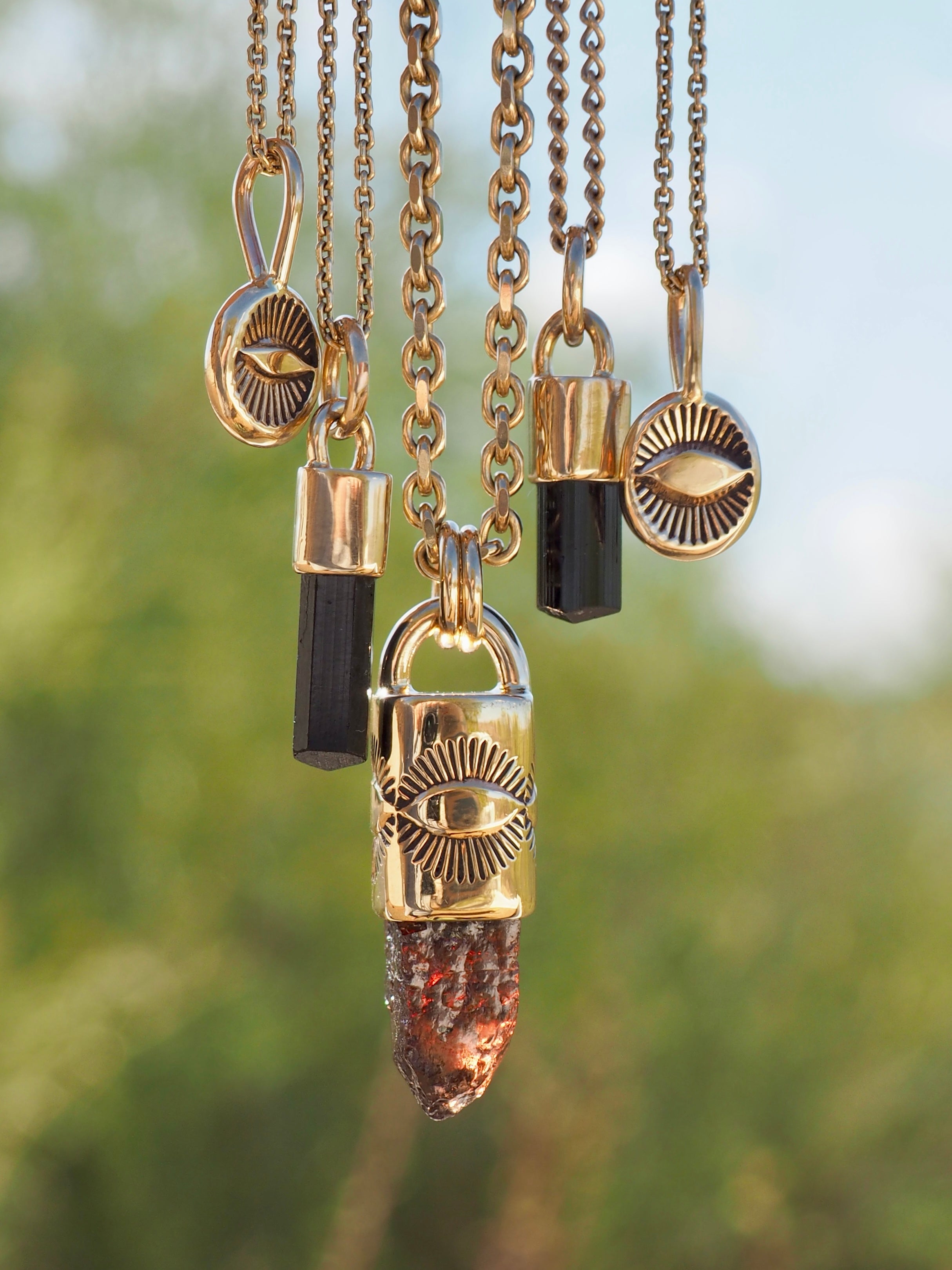 Red Zircon 14K Gold Eye Talisman