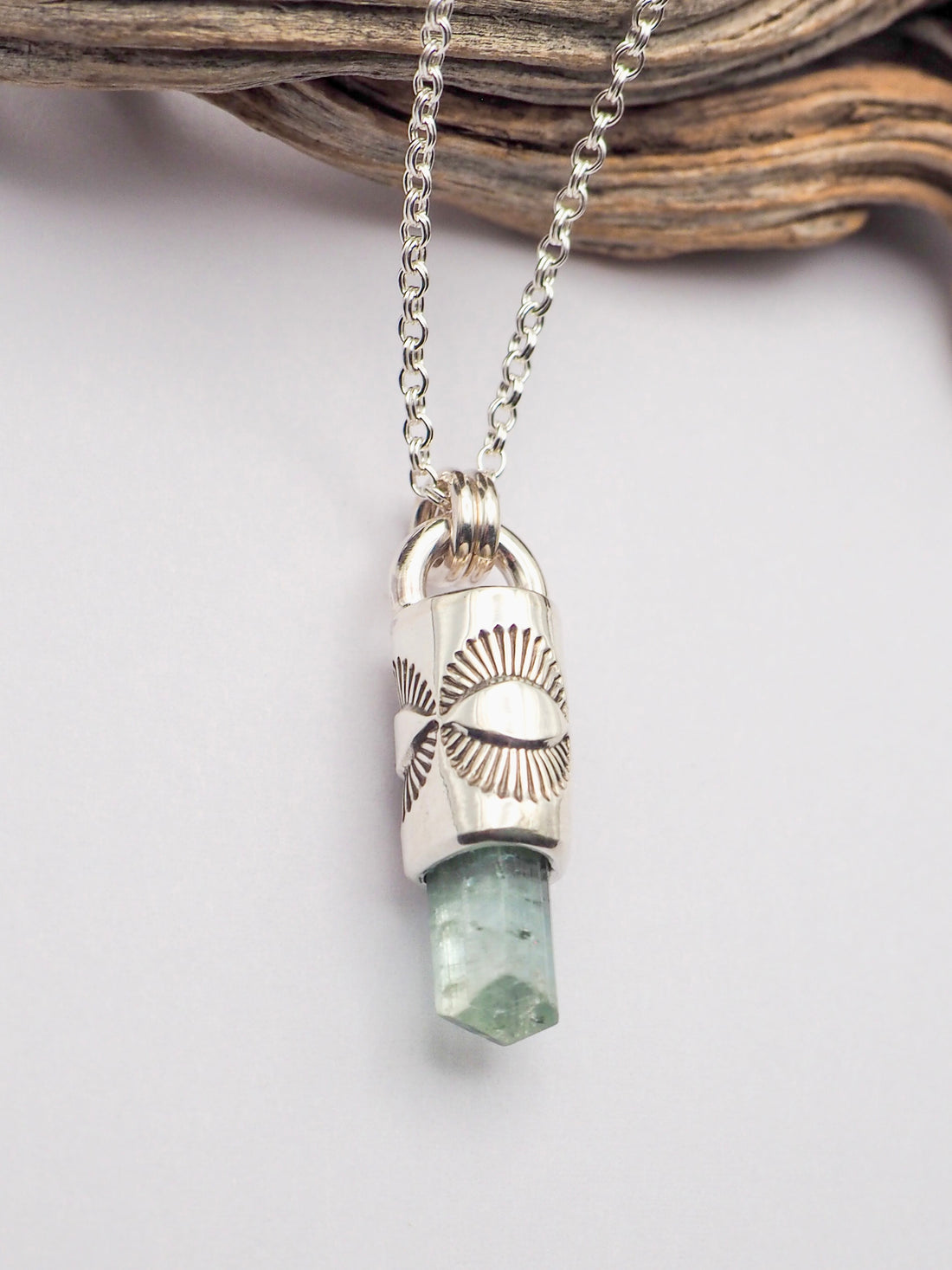 Icy Blue Tourmaline Eye Talisman Necklace
