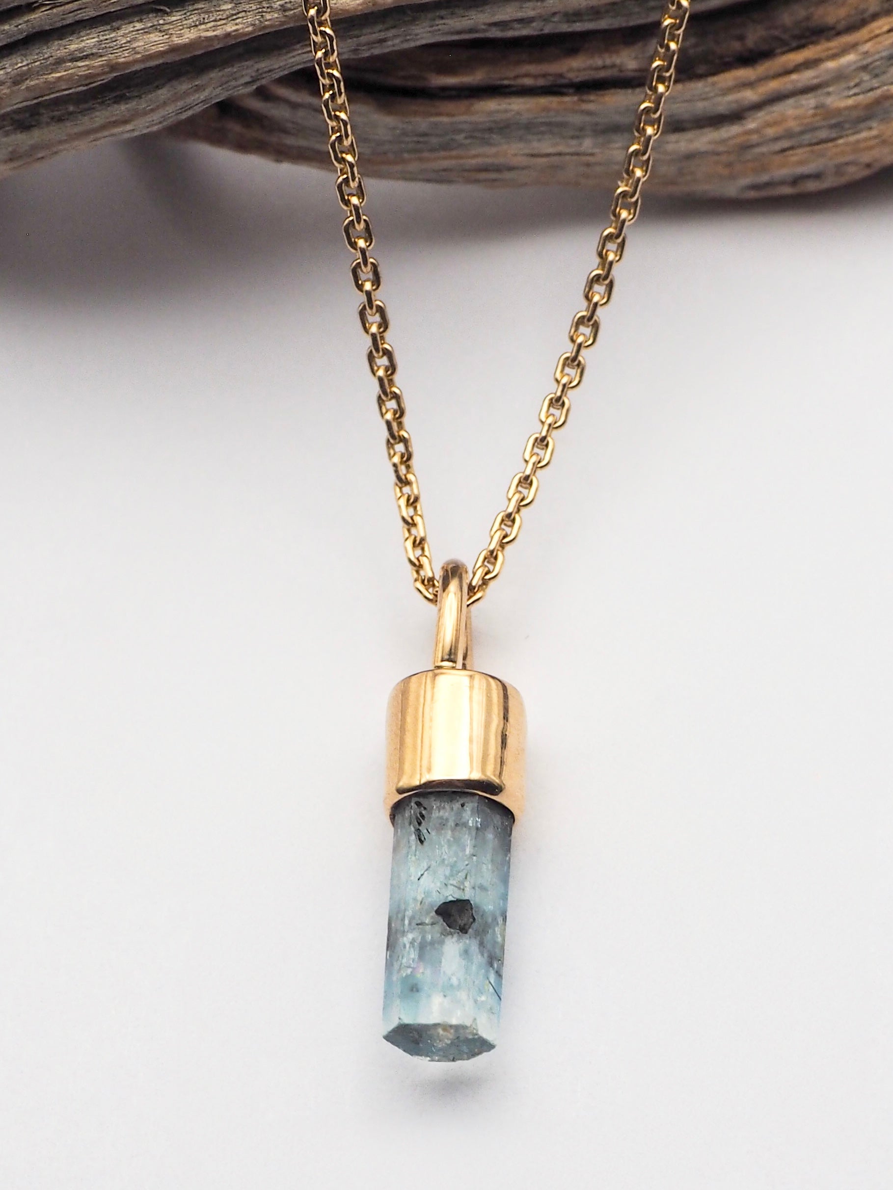 Aquamarine with Black Tourmaline 14K Gold Mini Talisman B