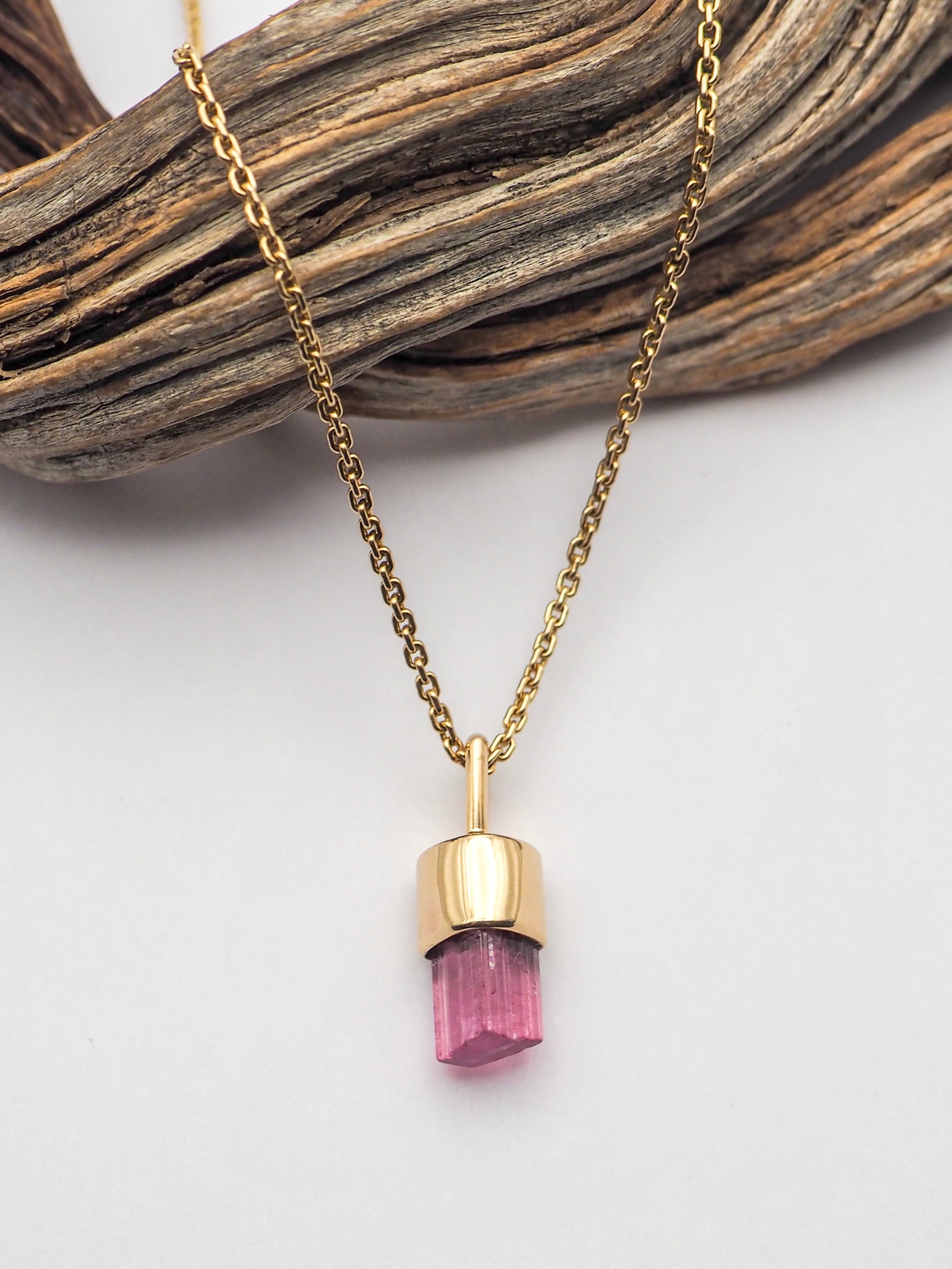 Pink Tourmaline 14K Gold Mini Talisman