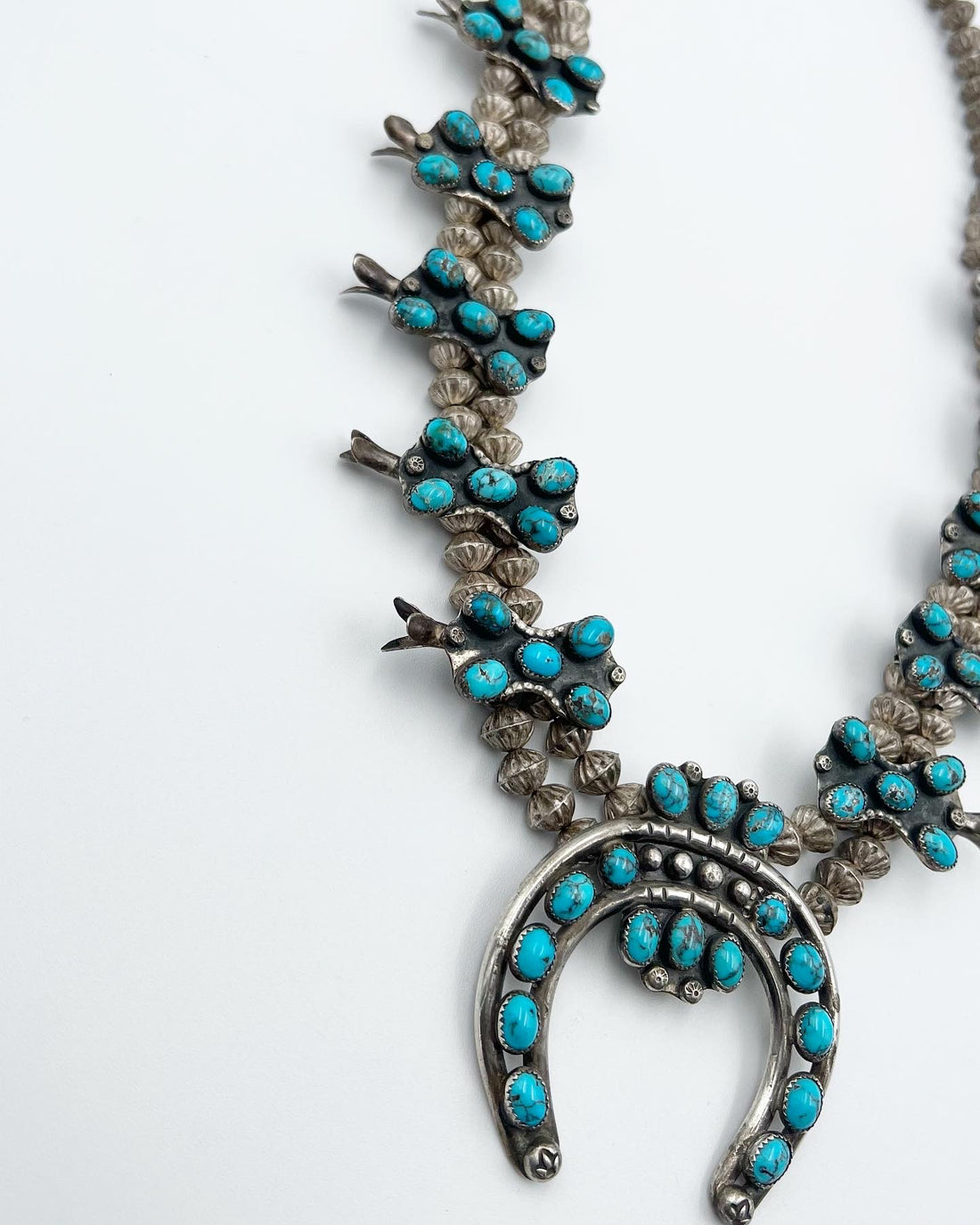 Vintage Persian Turquoise Squash Blossom Necklace