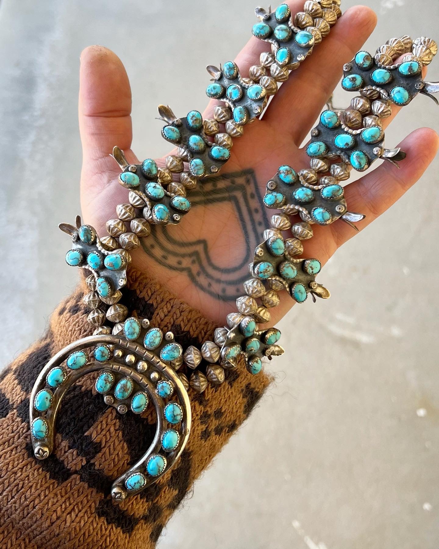 Vintage Persian Turquoise Squash Blossom Necklace