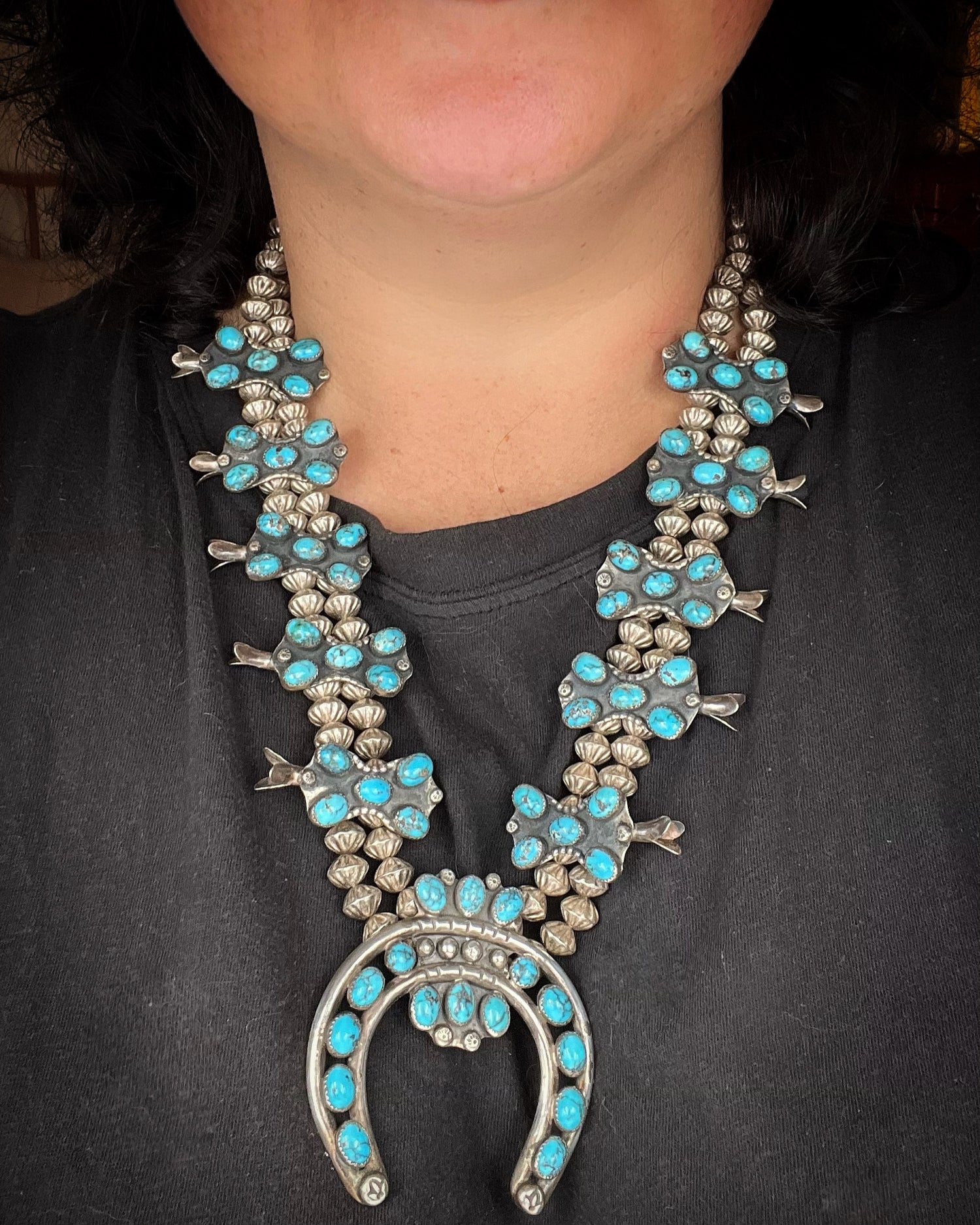 Vintage Persian Turquoise Squash Blossom Necklace