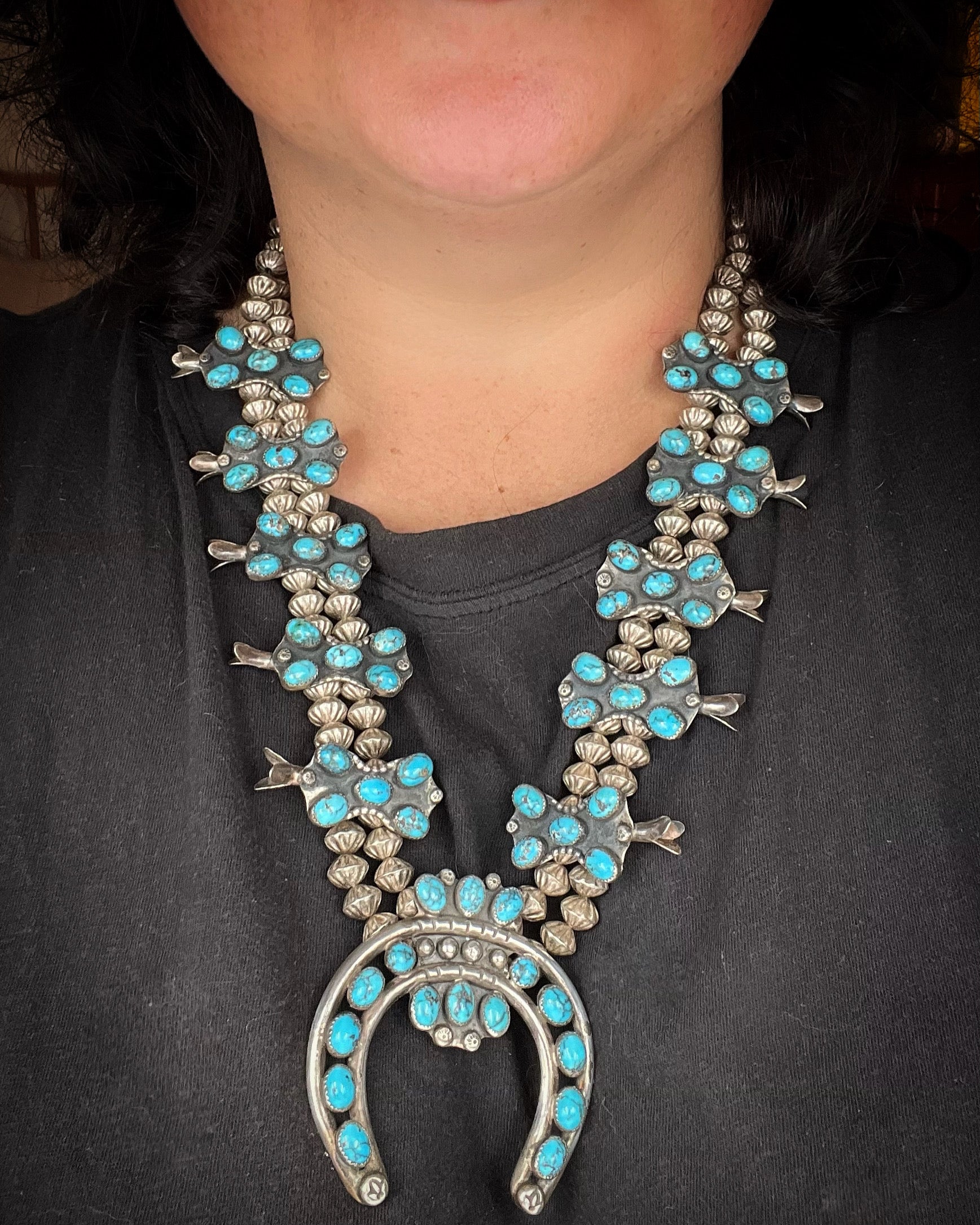 Vintage Persian Turquoise Squash Blossom Necklace