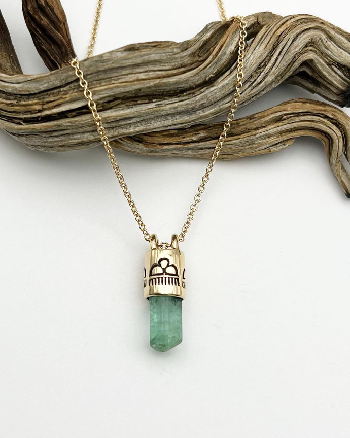 Green Tourmaline 14k Gold Raincloud Talisman Necklace