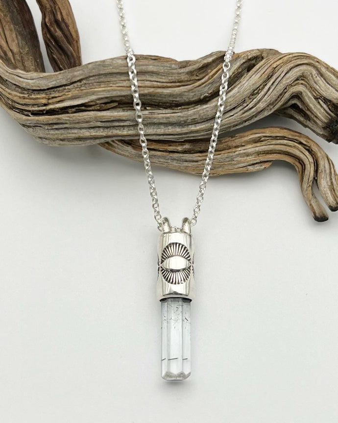 Aquamarine with Black Tourmaline Eye Talisman Necklace