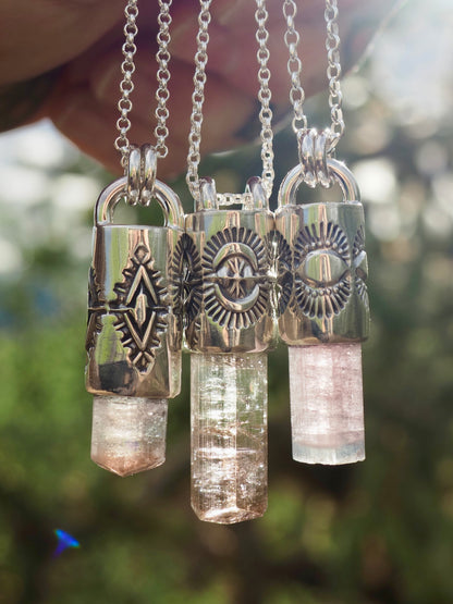 Pink/Blue Tourmaline Eye/Dot Talisman Necklace