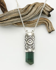 Green Tourmaline Eye/Fan Talisman Necklace