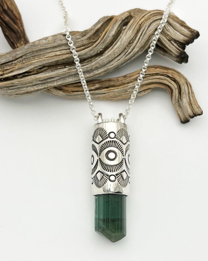 Green Tourmaline Eye/Fan Talisman Necklace