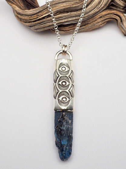 Blue Kyanite Triple Eye Talisman Necklace