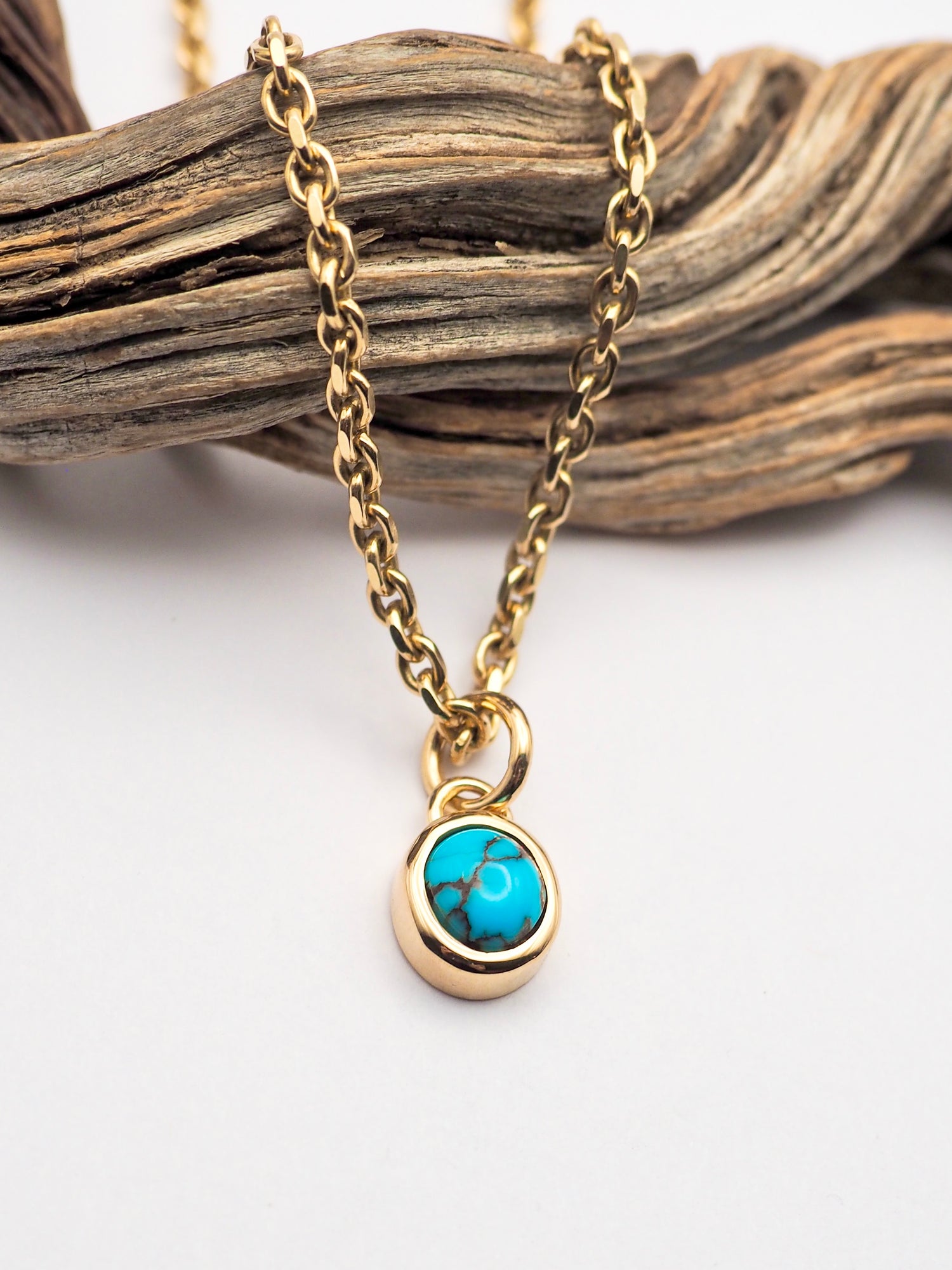 Egyptian Turquoise 14K Gold Bezel Set Pendant