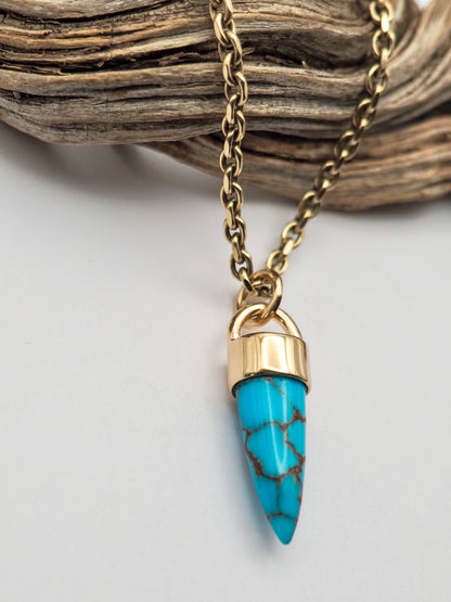 Egyptian Turquoise Spike 14k Gold Talisman Pendant