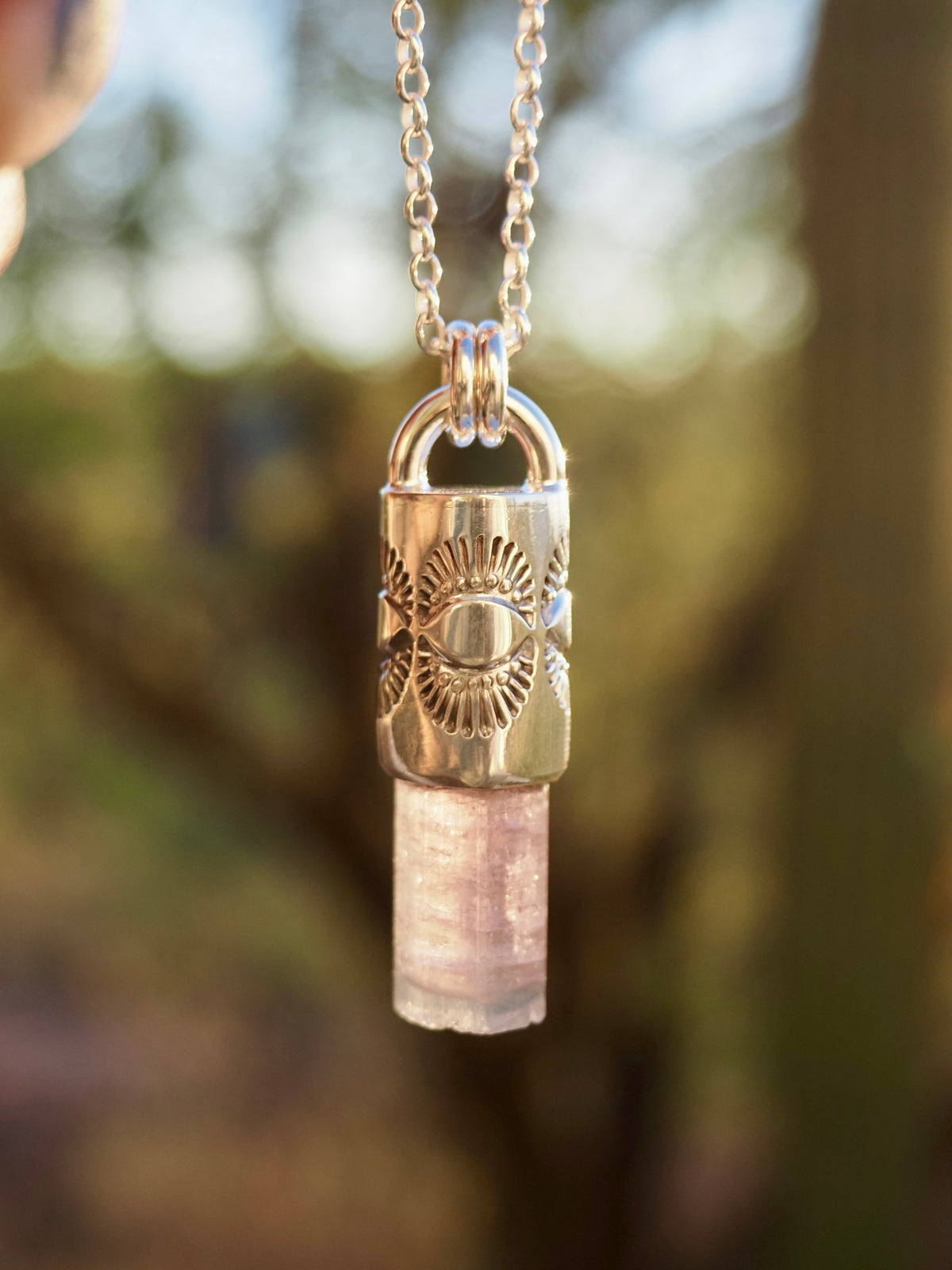 Pink/Blue Tourmaline Eye/Dot Talisman Necklace