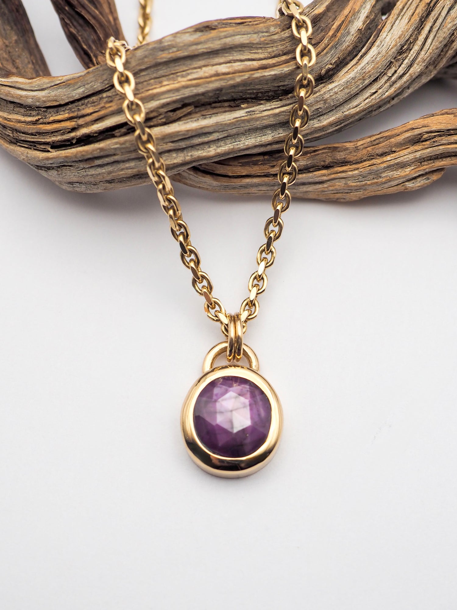 Star Sapphire 14K Gold Bezel Set Pendant