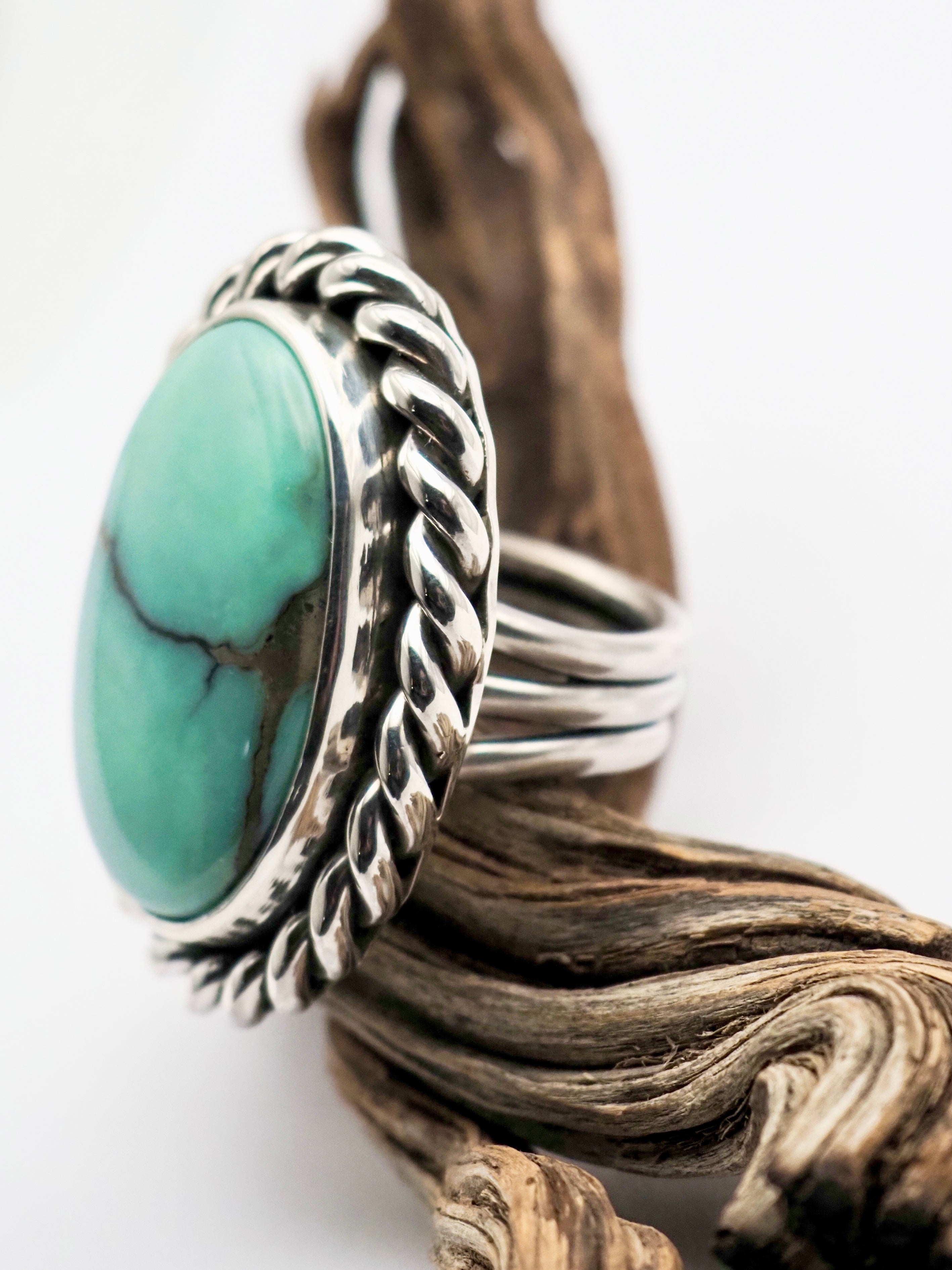 Desert Bloom Variscite Twist Border Ring size 8