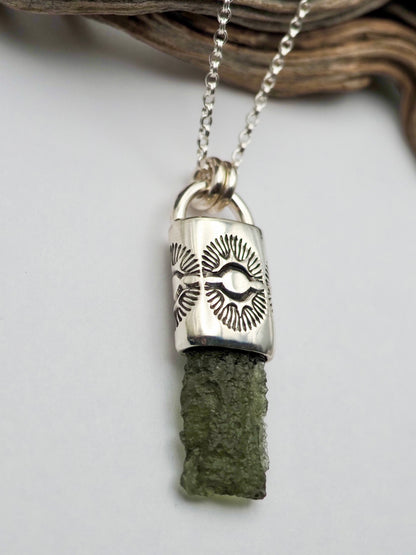 Moldavite Portal/Eye Talisman Necklace