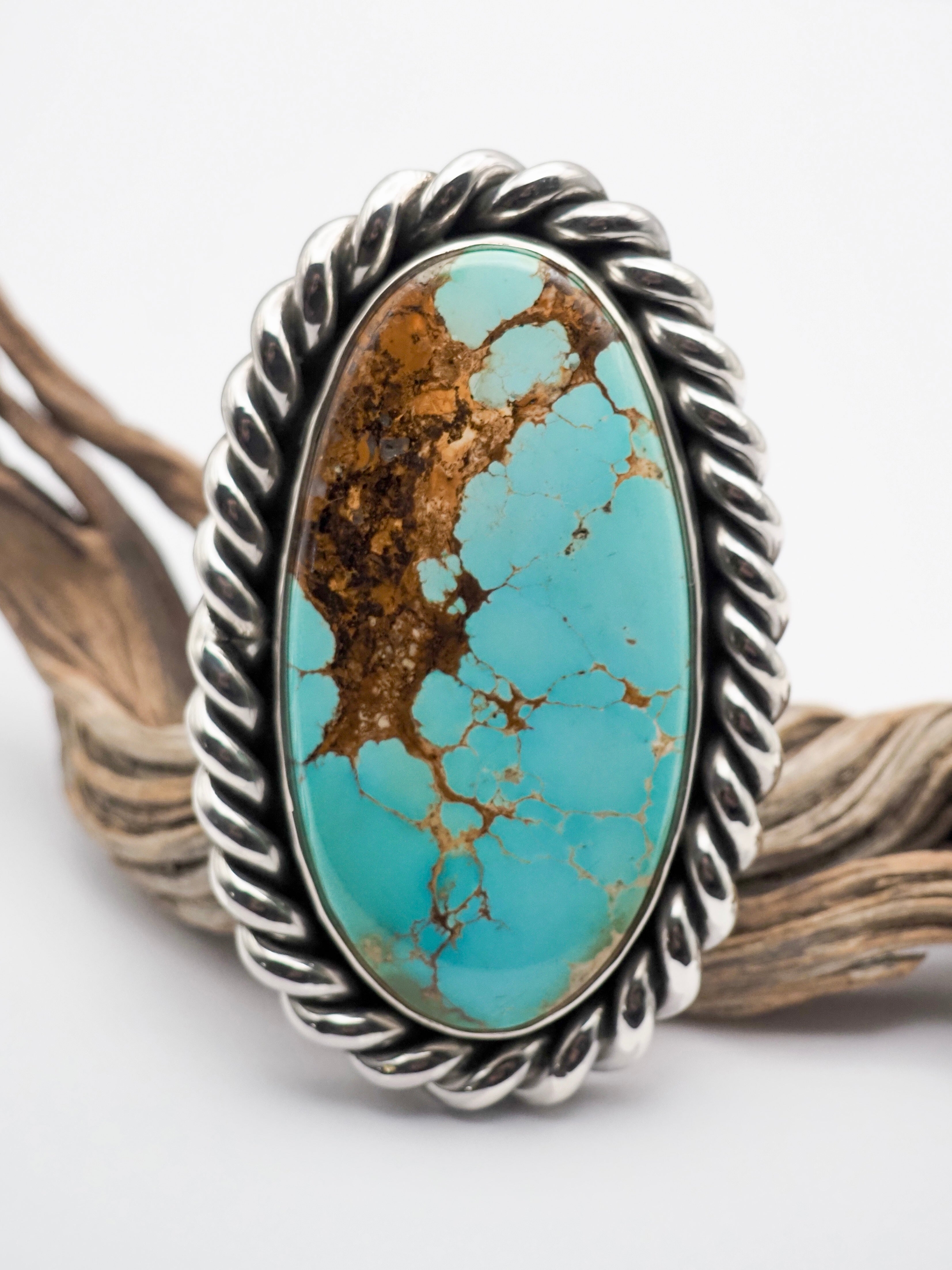 Royston Turquoise Heavyweight Twist Border Ring size 10
