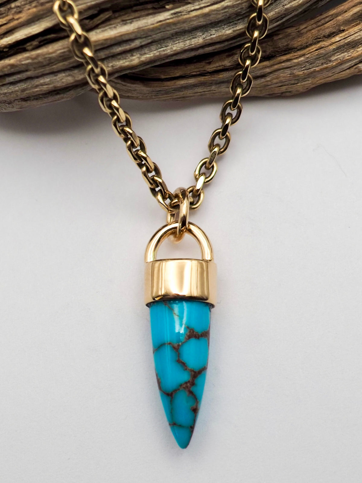Egyptian Turquoise Spike 14k Gold Talisman Pendant