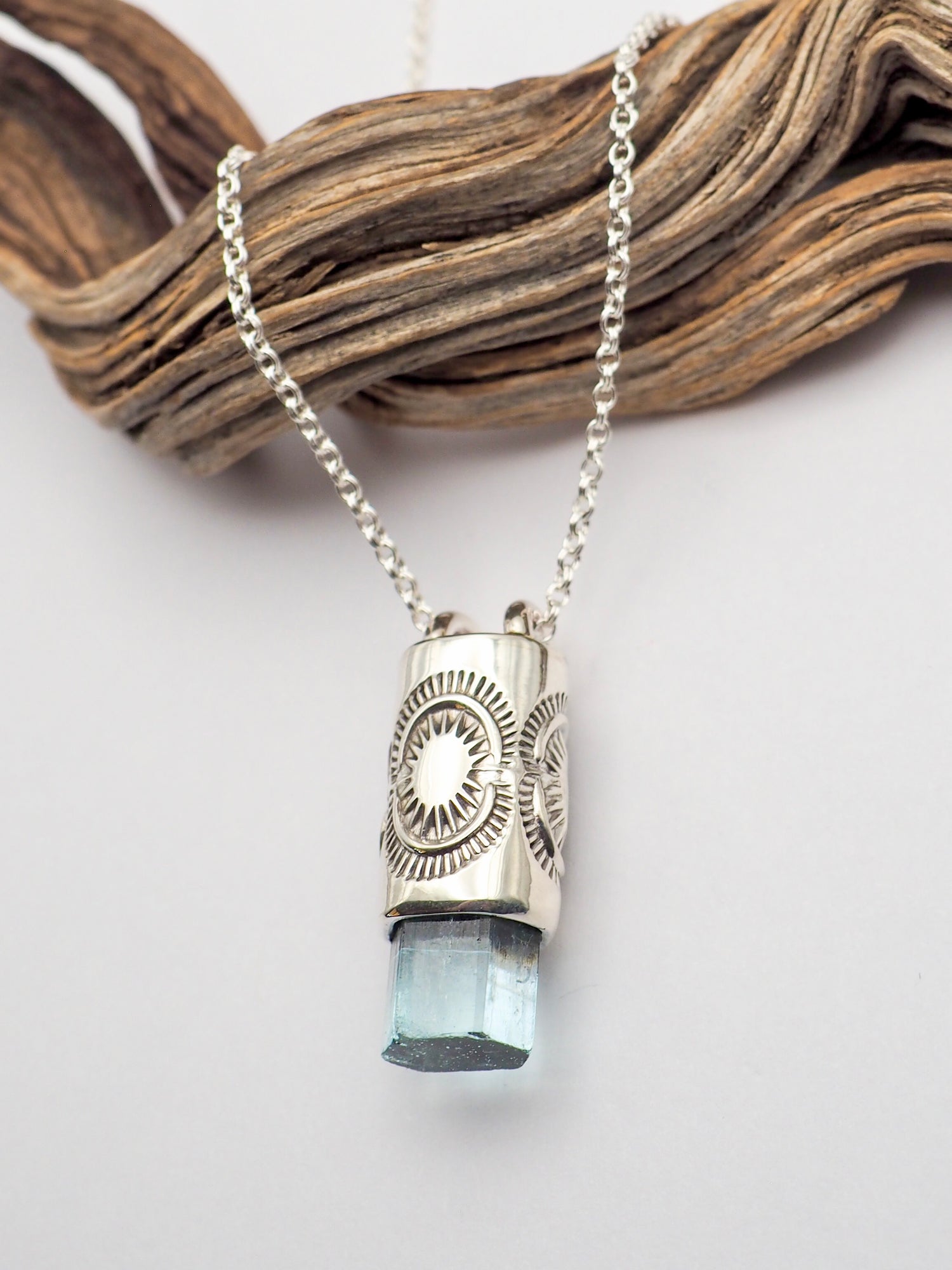 Gem Vanadium Beryl Sunburst Talisman Necklace