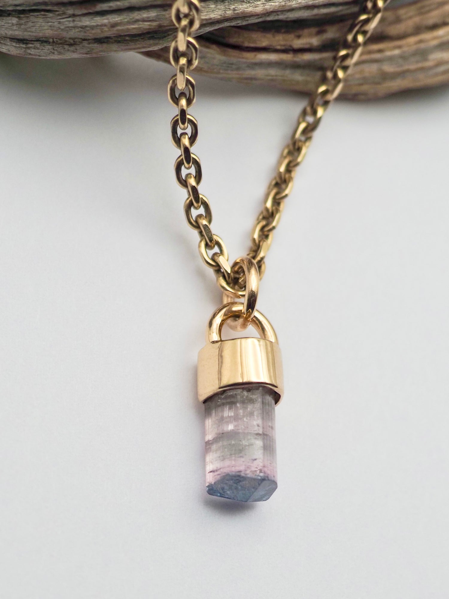 Blue Tipped Pink Tourmaline 14k Gold Talisman Pendant A