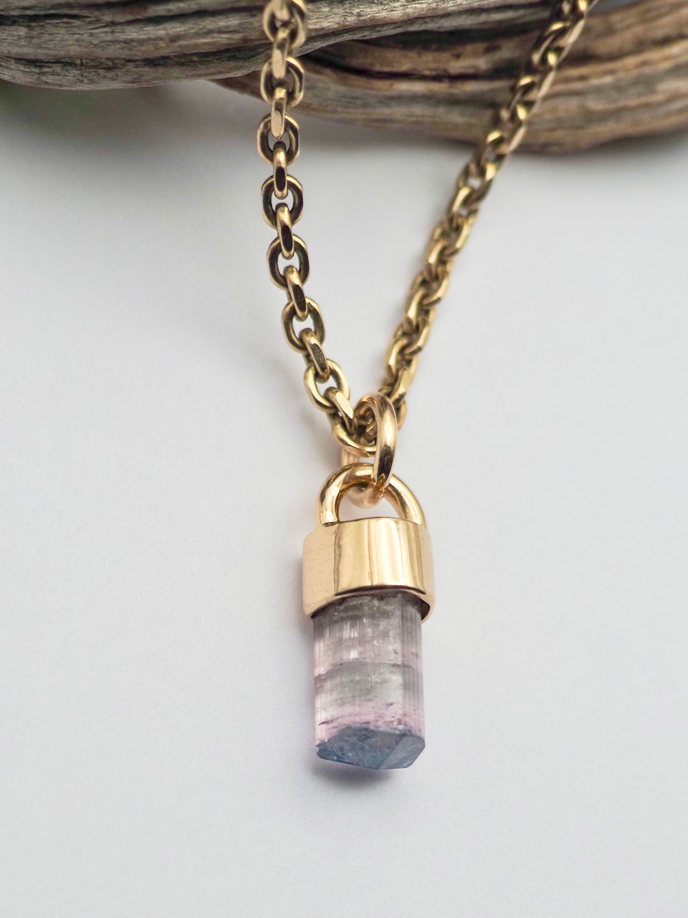 Blue Tipped Pink Tourmaline 14k Gold Talisman Pendant A