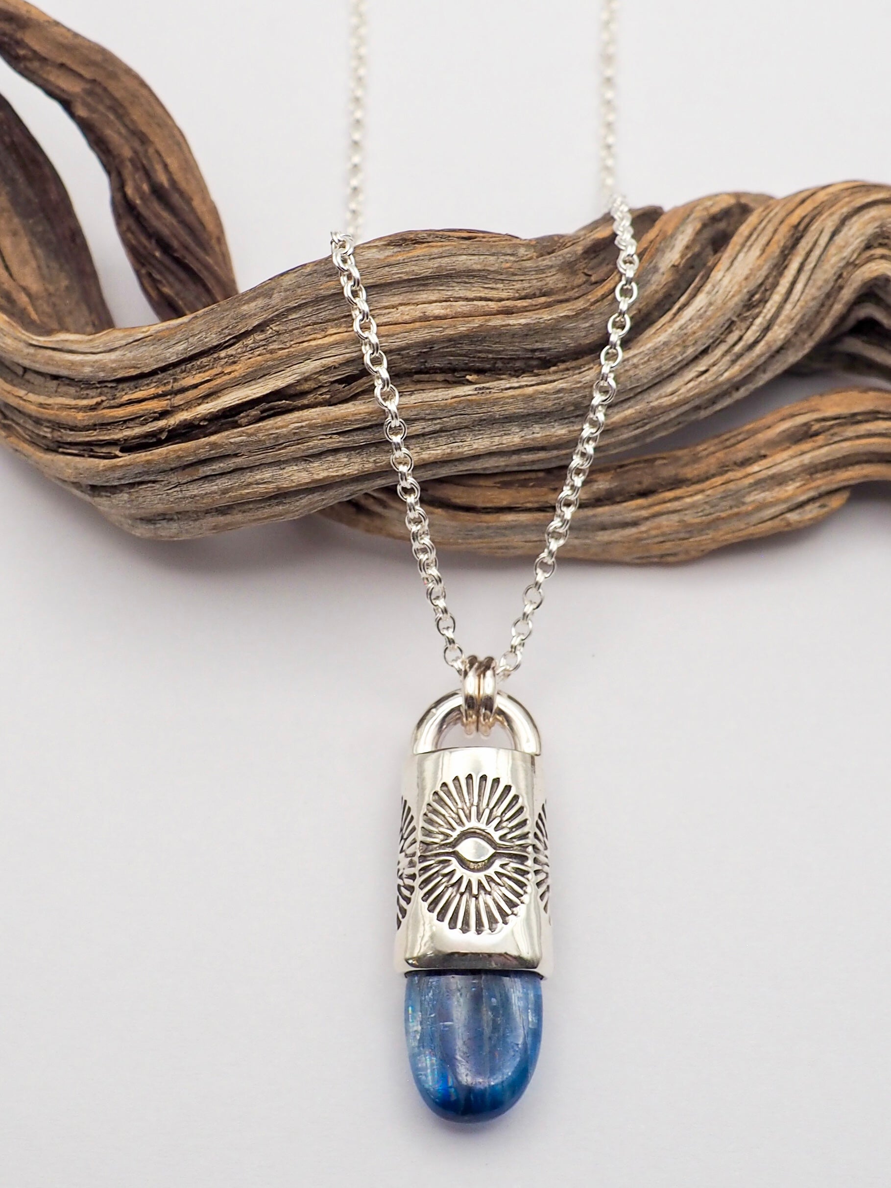 Polished Blue Kyanite Spiky Eye Talisman Necklace